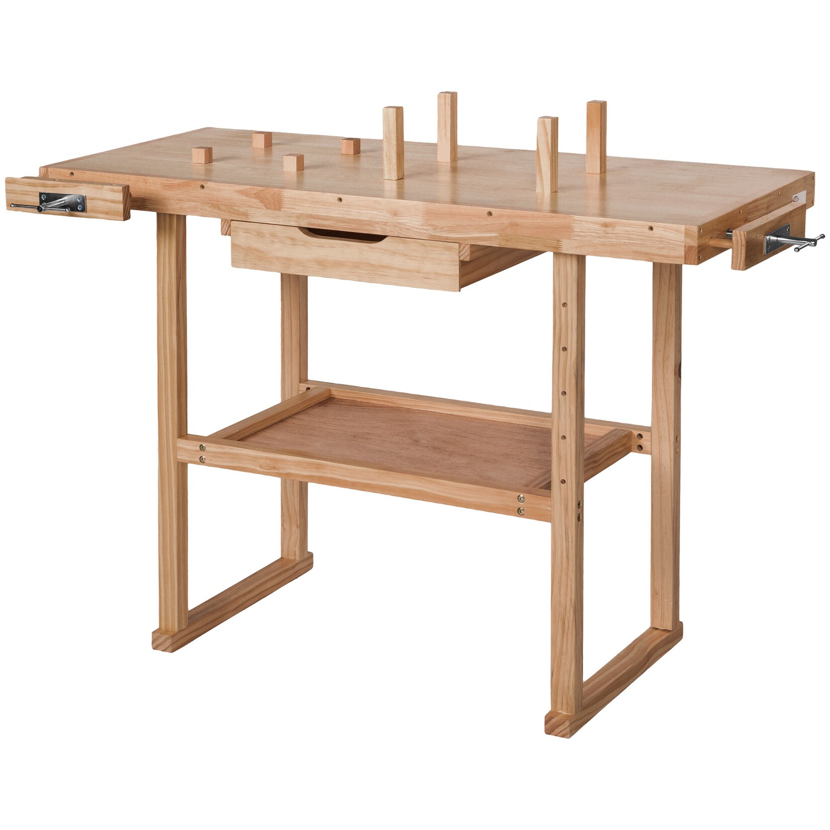 tectake® Holzwerkbank, mit 2 Schraubstöcken, 4 Stirnhölzer und 4 Bankhaken, 117 x 47,5 x 83 cm | 04260182877487