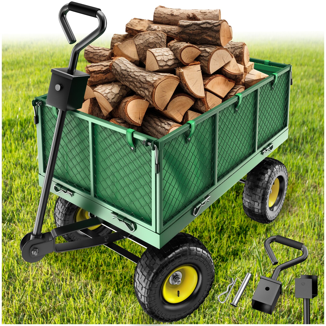 tectake&reg; Bollerwagen, mit klappbaren Seitenw&auml;nden, leichtg&auml;ngige Lenkachse mit gepolstertem Griff, Belastbarkeit 550 kg - Bild 1