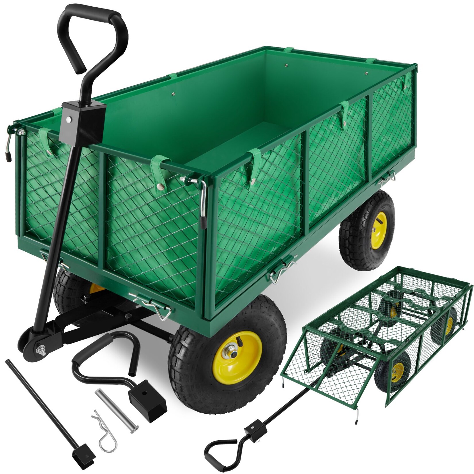 tectake® Bollerwagen, mit klappbaren Seitenwänden, leichtgängige Lenkachse mit gepolstertem Griff, Belastbarkeit 550 kg | 04260182878613