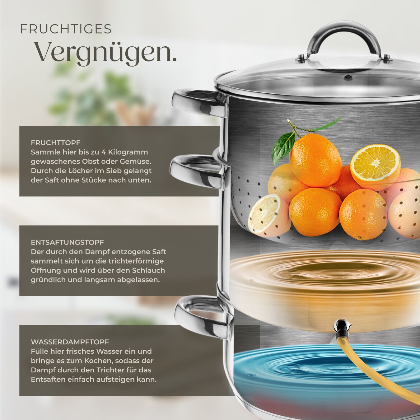 tectake® Dampfentsafter, 7-teilig, aus Edelstahl mit Glasdeckel, induktionsgeeignet und spülmaschinenfest, Ø 26 cm online kaufen bei Netto