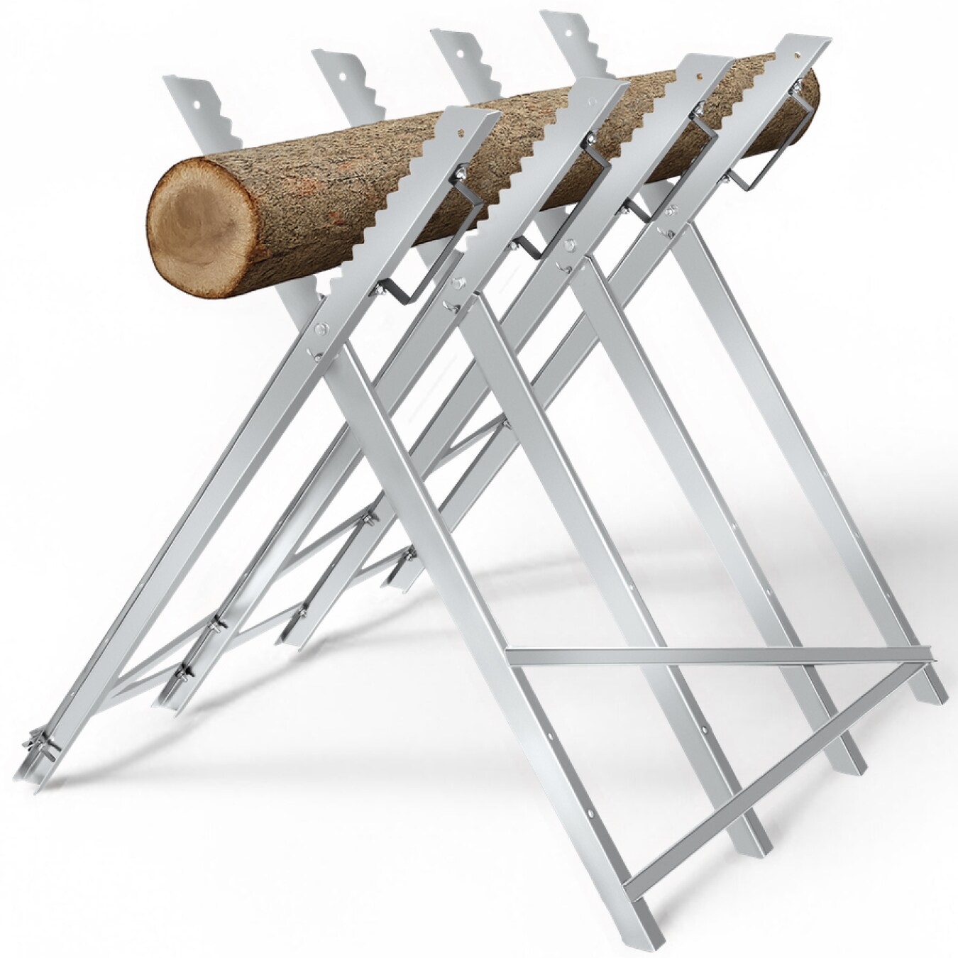 tectake® Holzsägebock, aus verzinktem Stahl mit 4 Stammhaltern, Belastbarkeit 200 kg, 84 x 80 x 80 cm