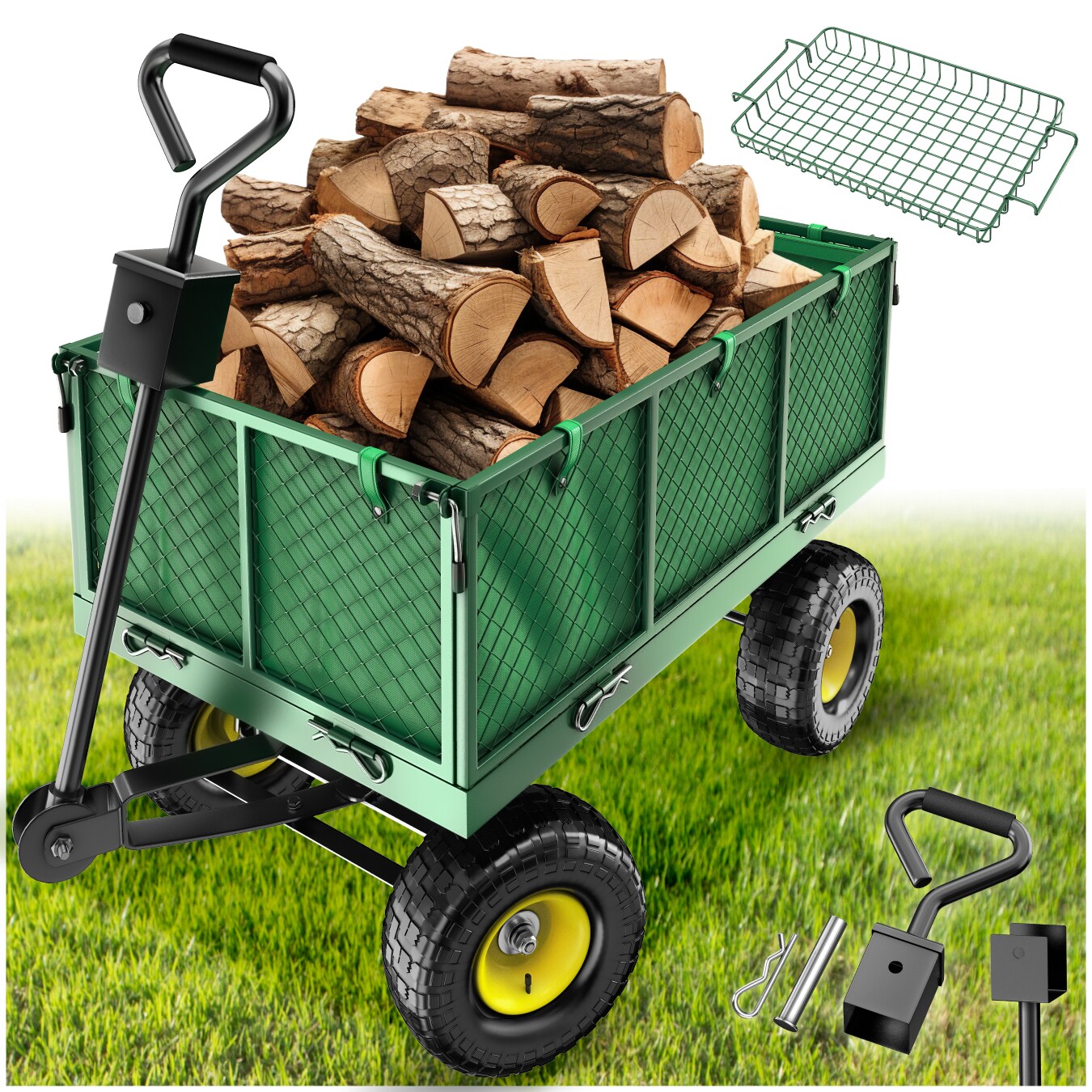 tectake&reg; Bollerwagen, mit klappbaren Seitenw&auml;nden, leichtg&auml;ngige Lenkachse mit gepolstertem Griff, Belastbarkeit 550 kg - Bild 1