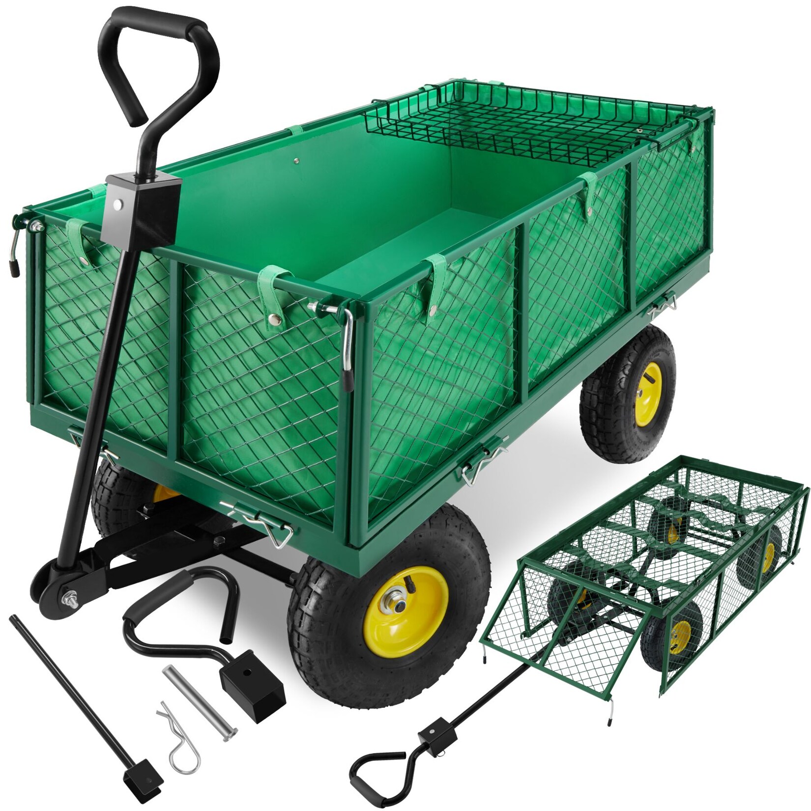 tectake® Bollerwagen, mit klappbaren Seitenwänden, leichtgängige Lenkachse mit gepolstertem Griff, Belastbarkeit 550 kg | 04260397656242