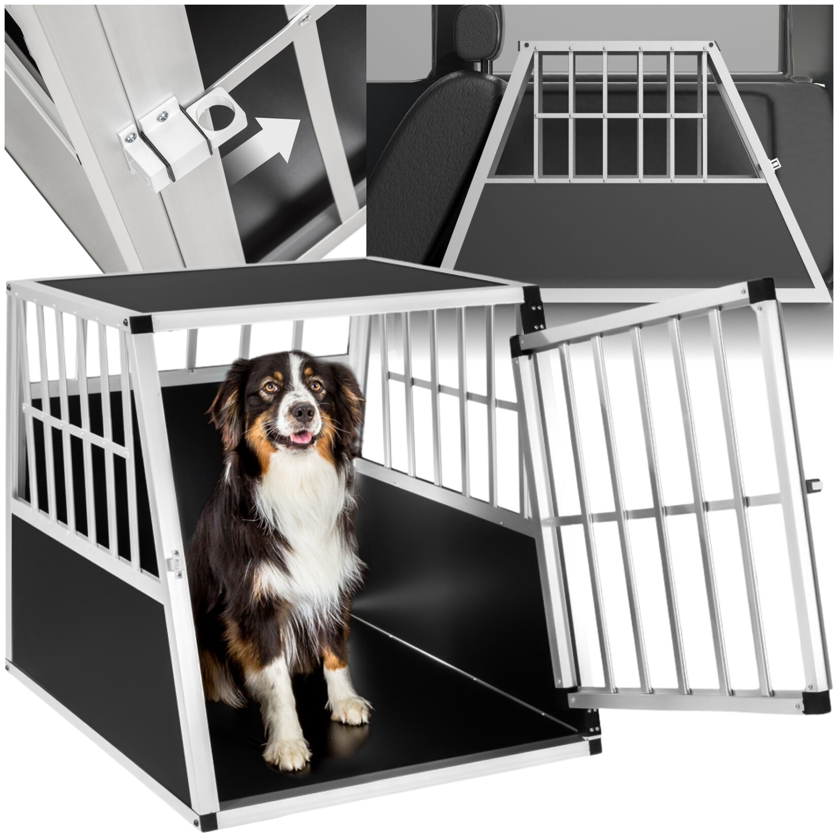 tectake® Hundetransportbox single, mit schräger Rückwand, verschließbare Gittertür, mit schützenden Kunststoffecken, 66 x 90 x 69,5 cm