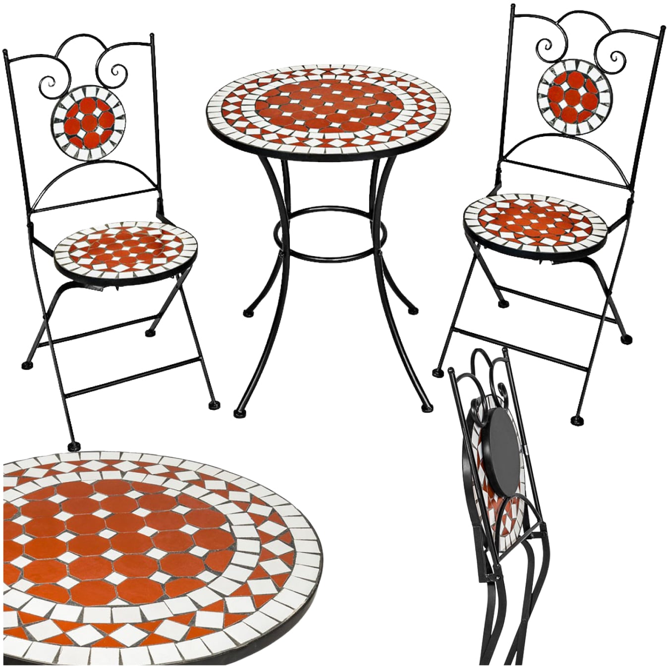tectake&reg; Mosaik-Gartengarnitur, f&uuml;r 2 Personen, hohe Belastbarkeit, filigranes Design - Bild 1