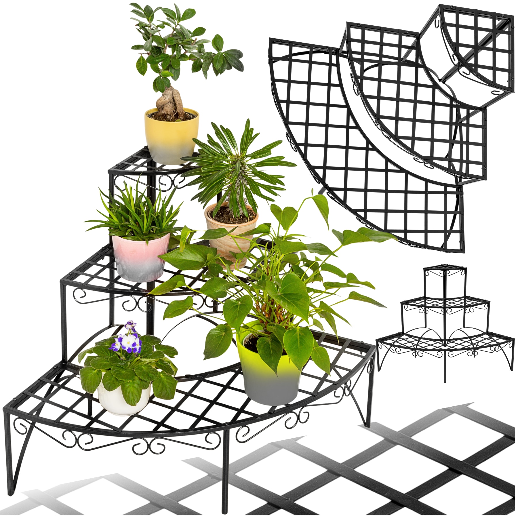 tectake&reg; Blumentreppe, mit 3 Stufen, geschwungene Verzierungen, 60 x 60 x 60 cm - Bild 1