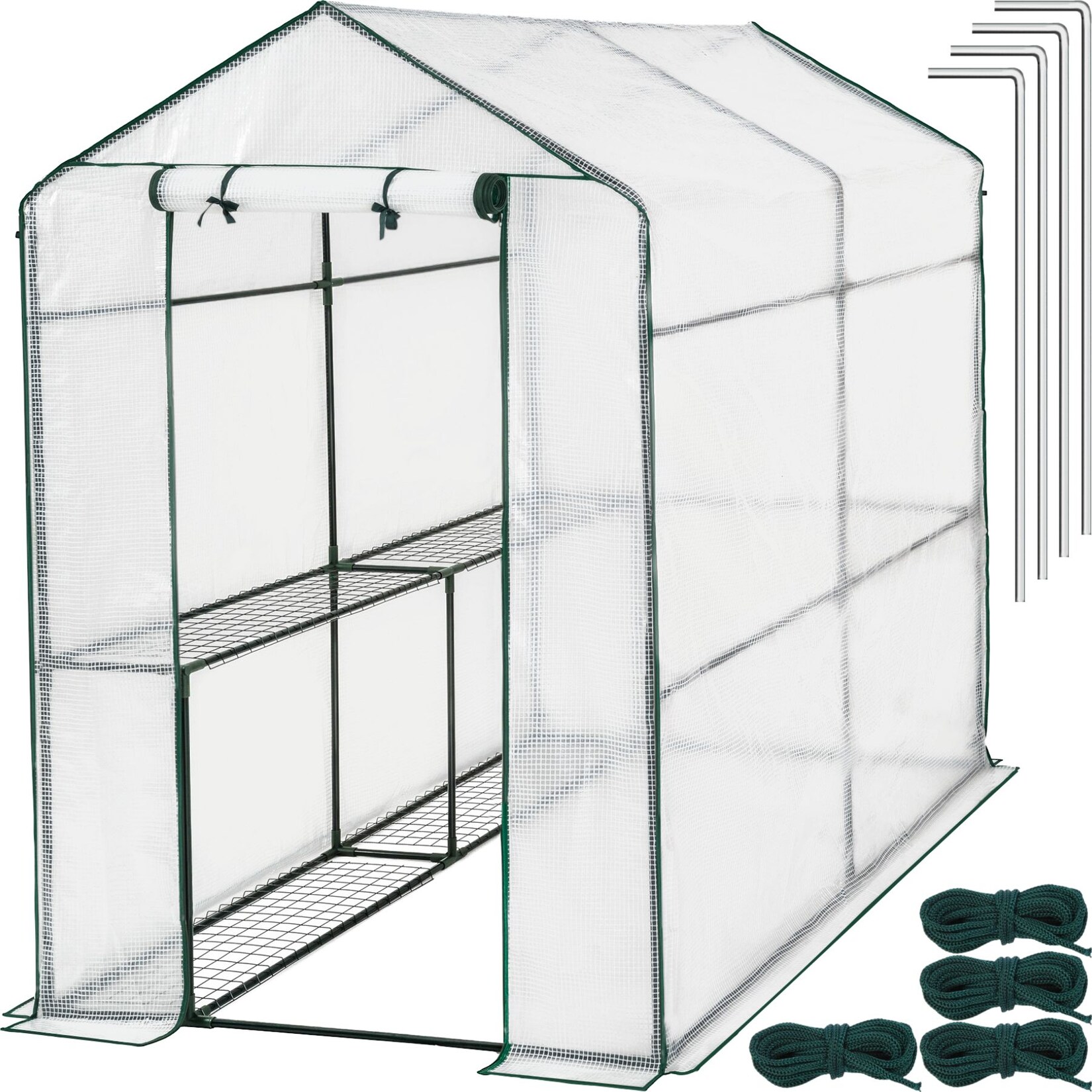 tectake® Foliengewächshaus, 3,6 m³, mit 4 Regalebenen, UV-beständig, inklusive Spannseile und Heringe, 186 x 120 x 190 cm | 04260435995609