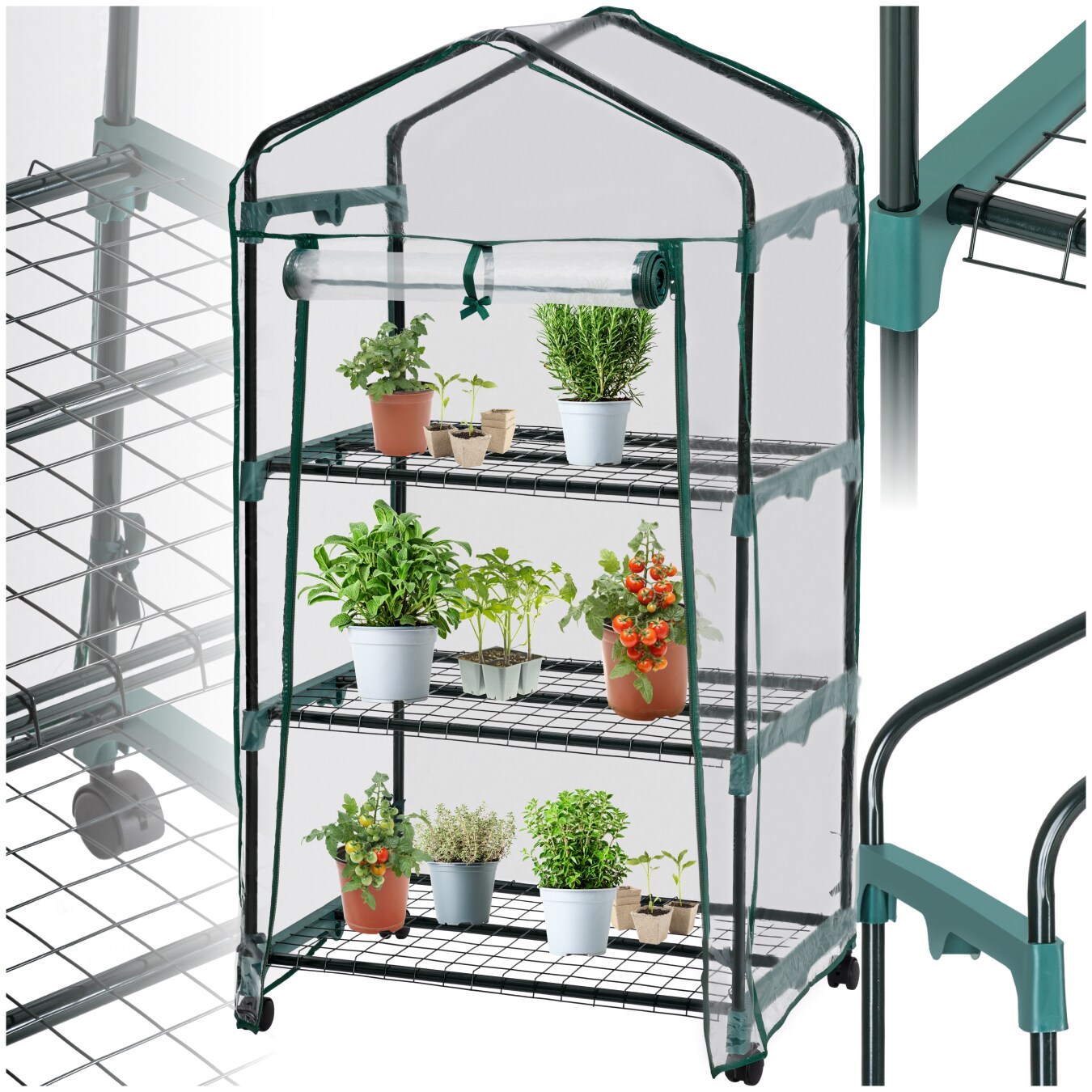 tectake® Foliengewächshaus, 0,36 m³, auf Rollen, UV-beständig, 69 x 49 x 133 cm | 04260435995616