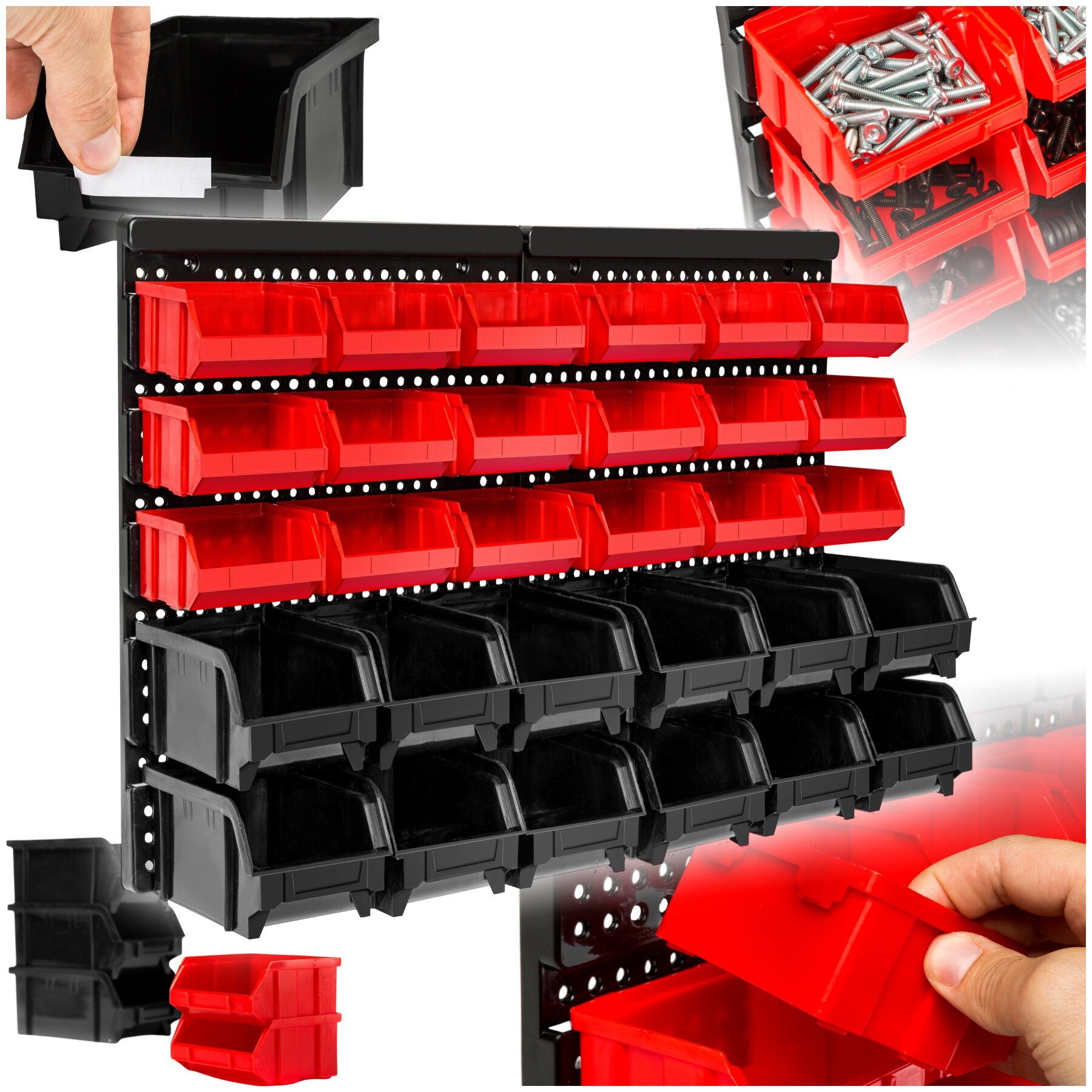 tectake&reg; Wandregal Stapelboxen, 31-teilig, komfortable Eingriffs&ouml;ffnung, stabile Wandplatte, 64 x 38 x 17,5 cm - Bild 1