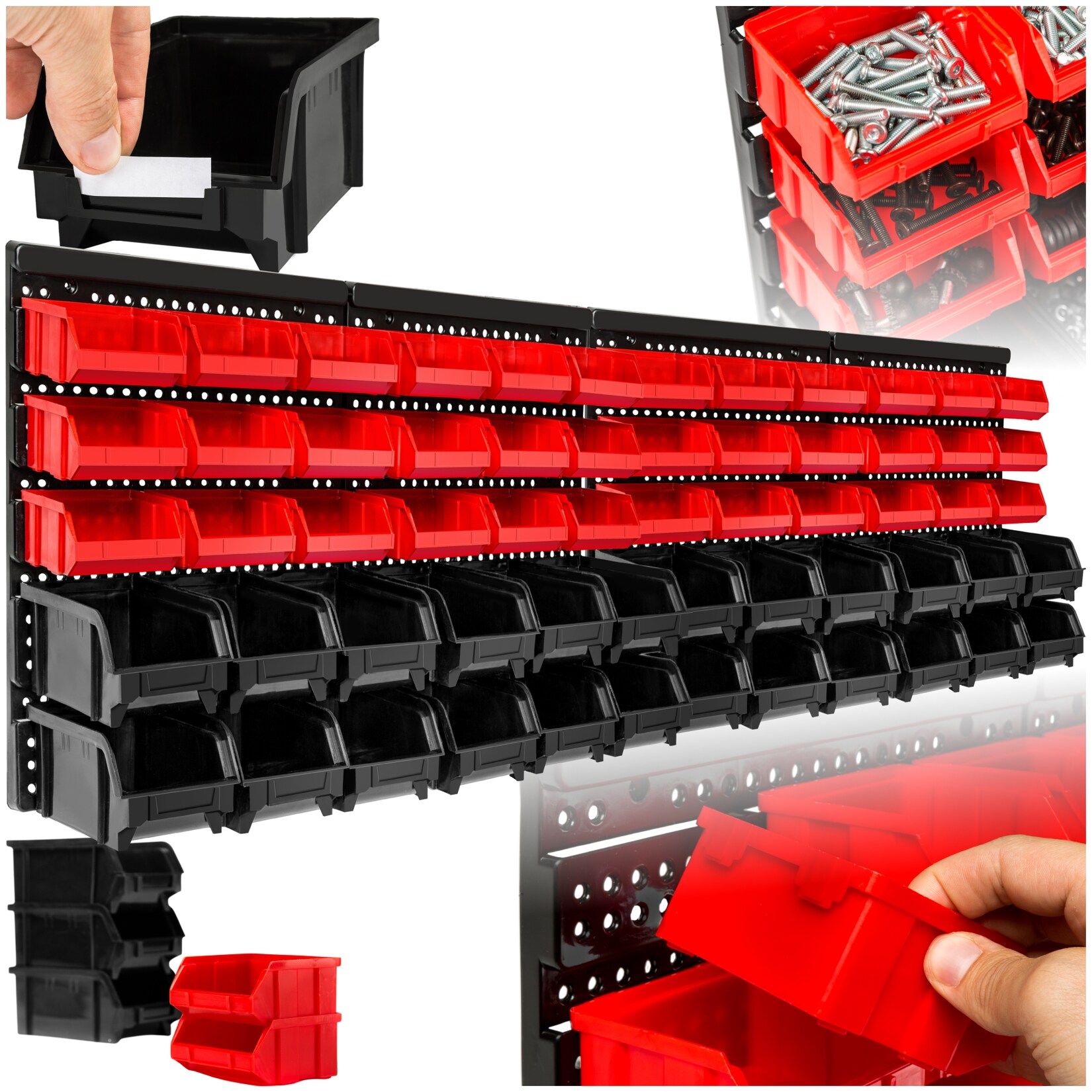 tectake® 2er Set Wandregal Stapelboxen, 62-teilig, komfortable Eingriffsöffnung, 2 stabile Wandplatten mit je 64 x 38 x 17,5 cm | 04061173286161