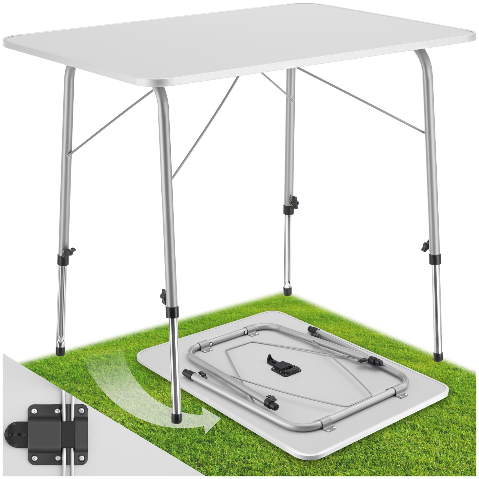 tectake® Campingtisch, klappbar, stufenlos höhenverstellbare Beine, 80 x 60 x 68 cm | 04260473664628