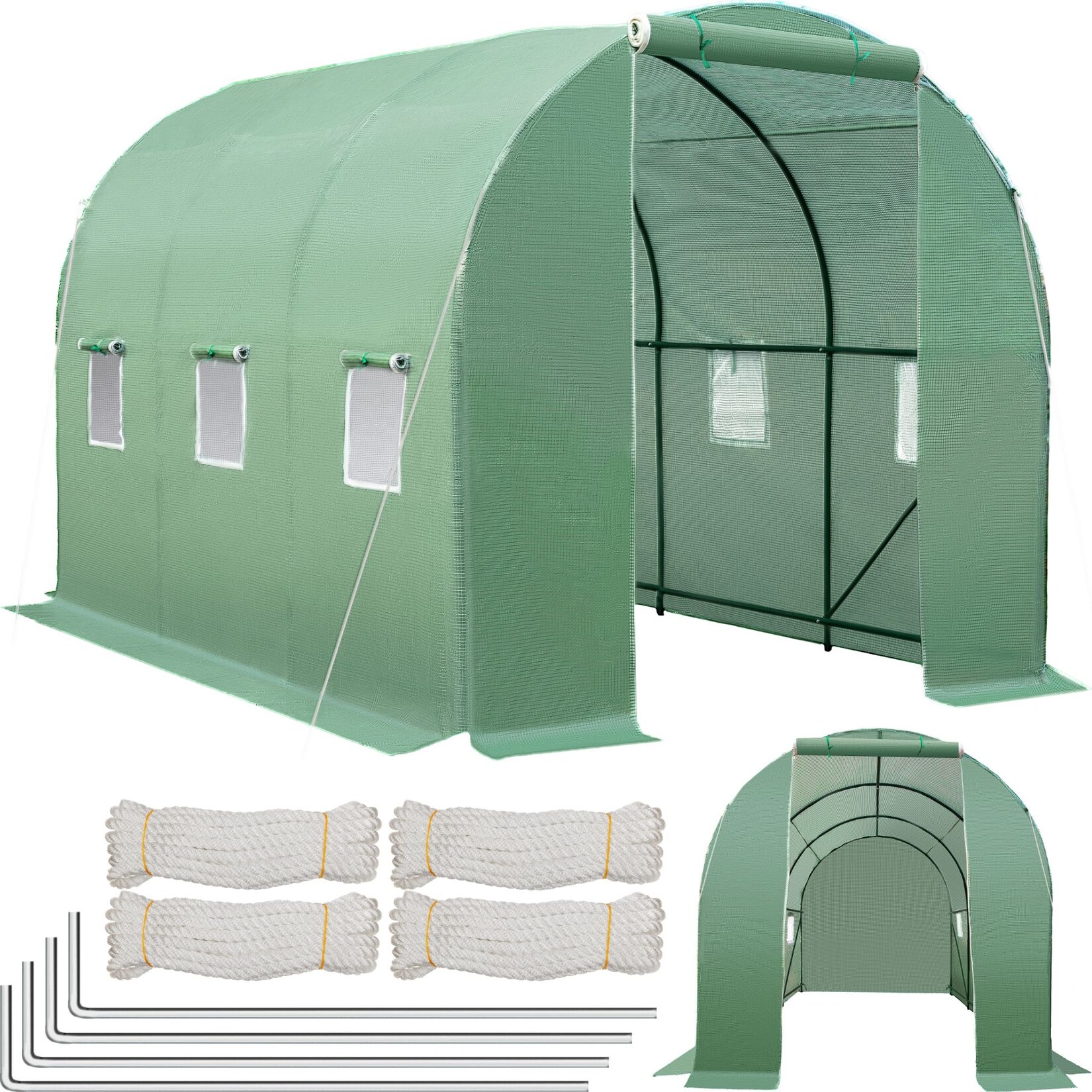 tectake® Foliengewächshaus, 11,4 m³, in Tunnelform mit 6 Fenstern, Reißverschlussöffnung, 343 x 200 x 200 cm | 04260490482632