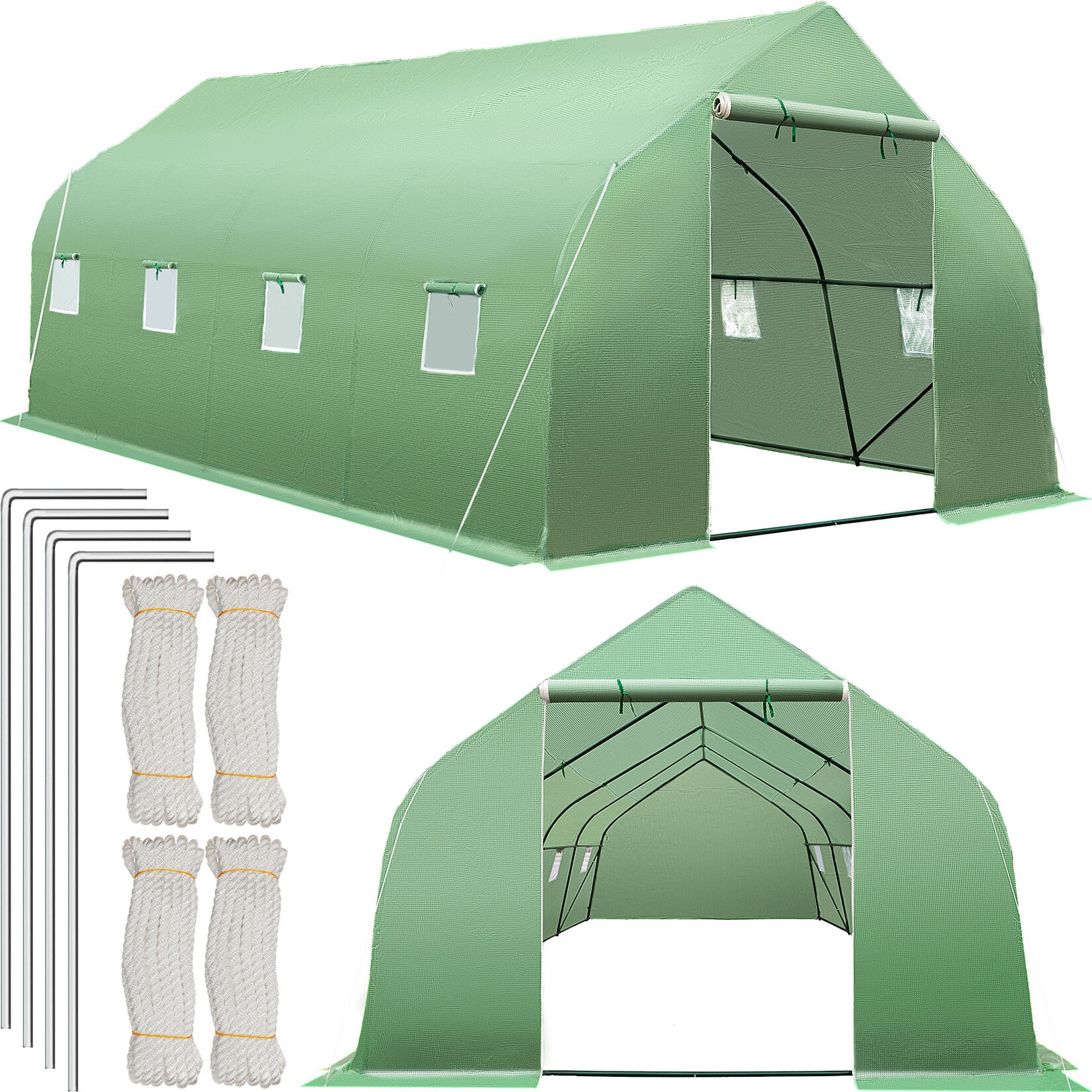 tectake® Foliengewächshaus, 27 m³, in Zeltform mit 8 Fenstern, Reißverschlussöffnung, 600 x 300 x 205 cm | 04260490482649