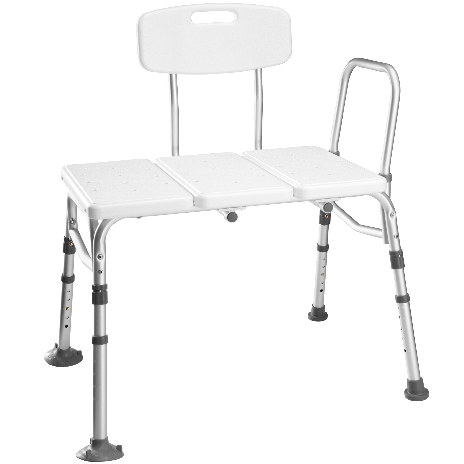 tectake® Duschbank, mit Teleskopbeinen, rutschfeste Saugnäpfe und Gummifüße,  Rückenlehne und seitlicher Griff, 81 x 61,5 x 82,5 - 94 cm