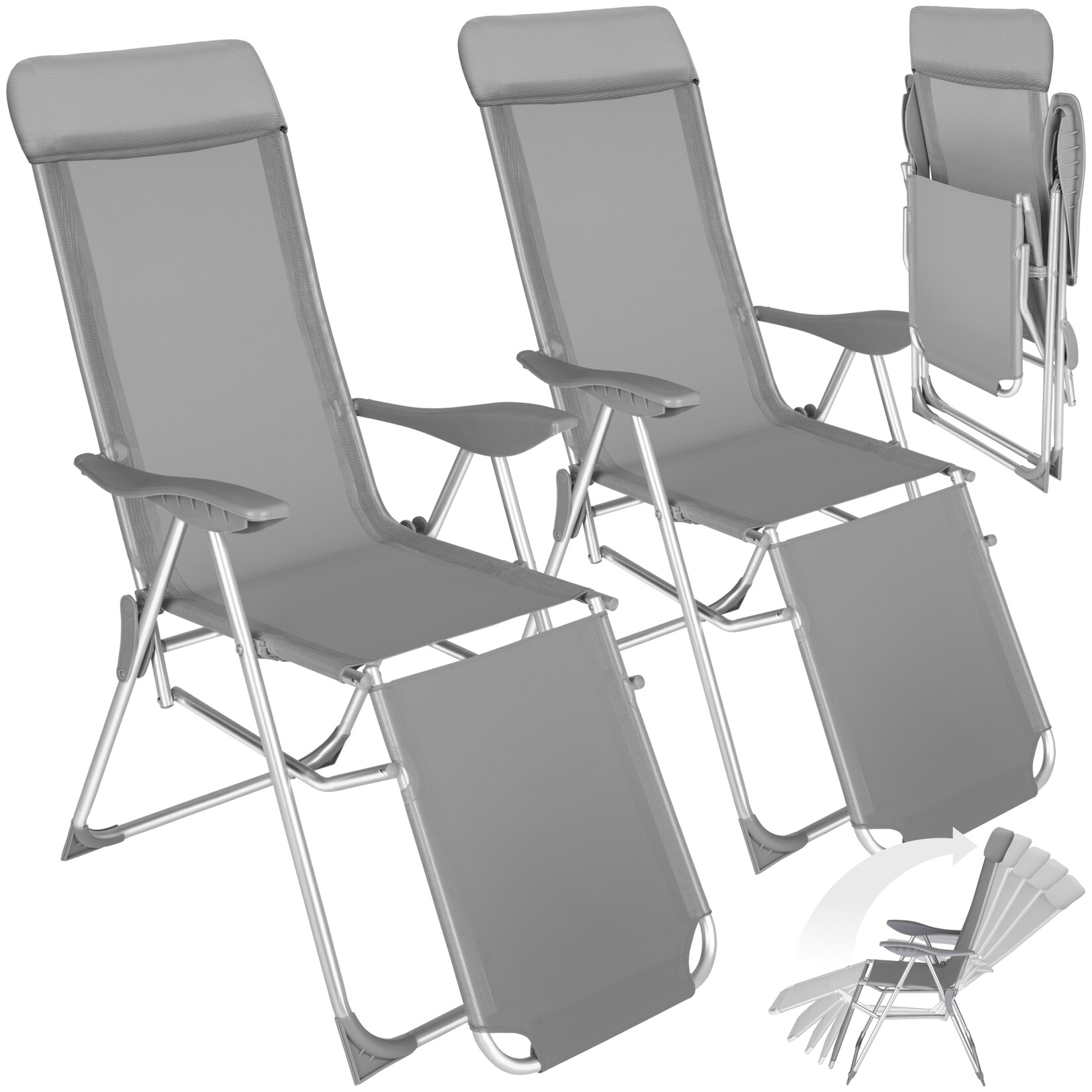 tectake® 2er Set Gartenstuhl, klappbar, 5-fach verstellbare Rückenlehne mit Kopfpolster, bewegliches Fußteil, 146,5 x 59 x 117,5 cm | 04260552080318