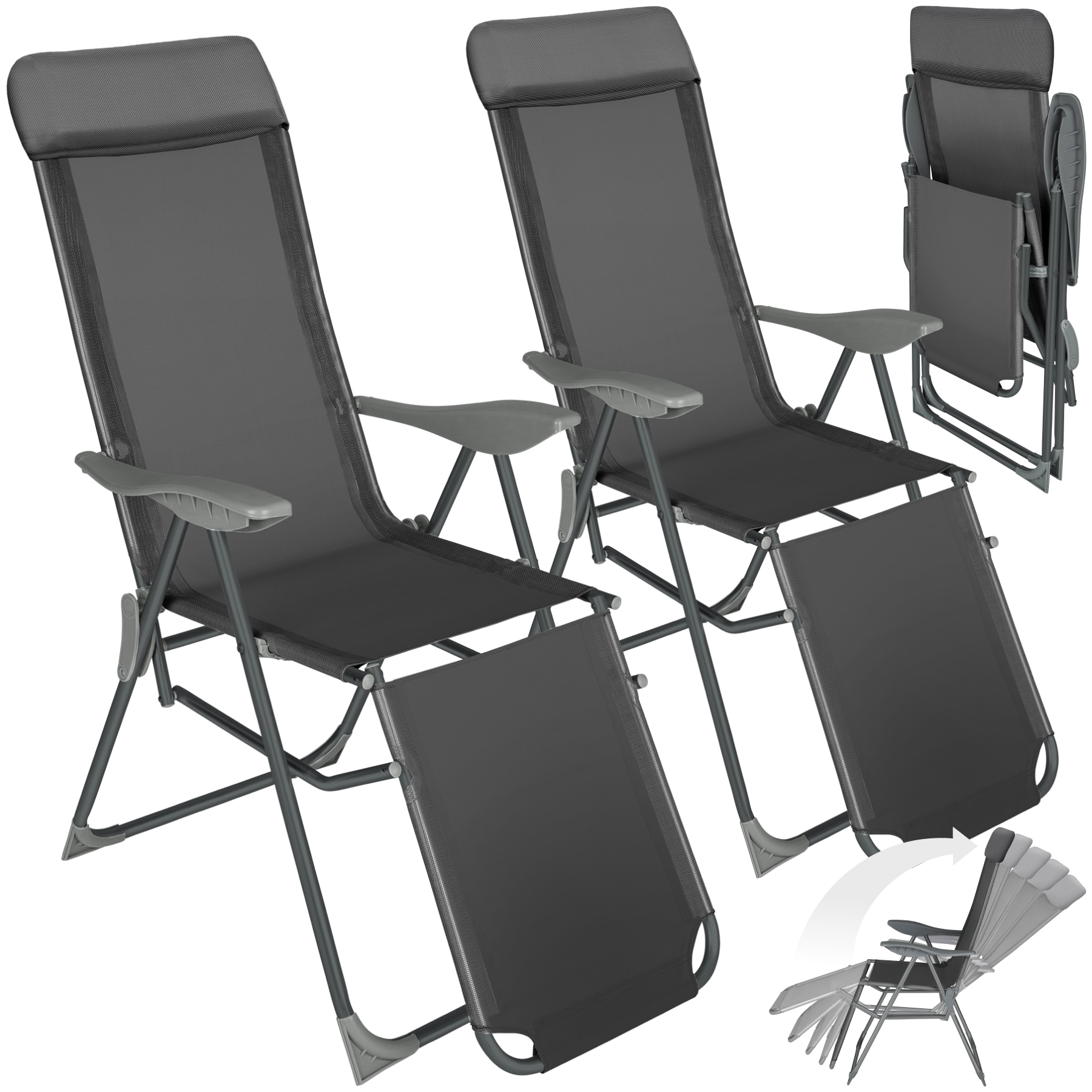 tectake&reg; 2er Set Gartenstuhl, klappbar, 5-fach verstellbare R&uuml;ckenlehne mit Kopfpolster, bewegliches Fu&szlig;teil, 146,5 x 59 x 117,5 cm - Bild 1