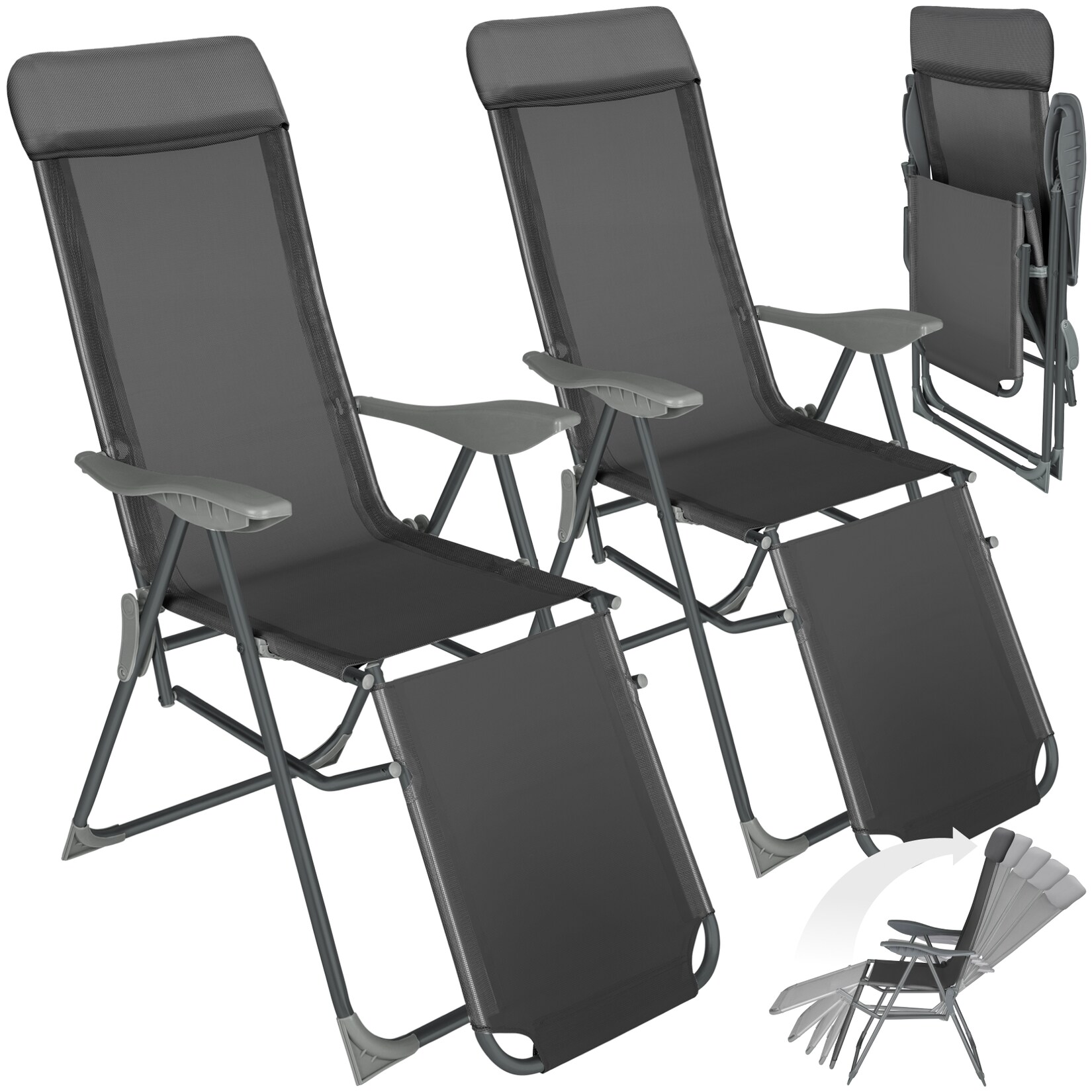 tectake® 2er Set Gartenstuhl, klappbar, 5-fach verstellbare Rückenlehne mit Kopfpolster, bewegliches Fußteil, 146,5 x 59 x 117,5 cm | 04061173276810
