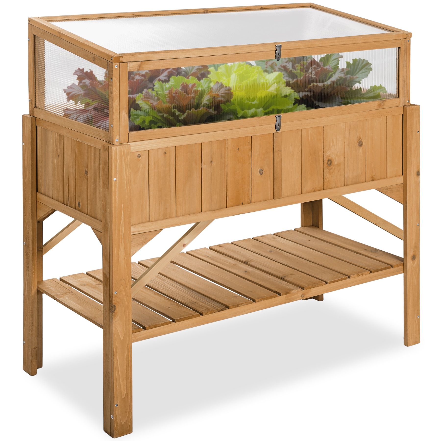 tectake&reg; Hochbeet, aus Holz, mit Ablage und Fr&uuml;hbeet-Aufsatz, Hohlkammerplatten und arretierbares Dach, F&uuml;llmenge 130 l, 119 x 57 x 124 cm - Bild 1