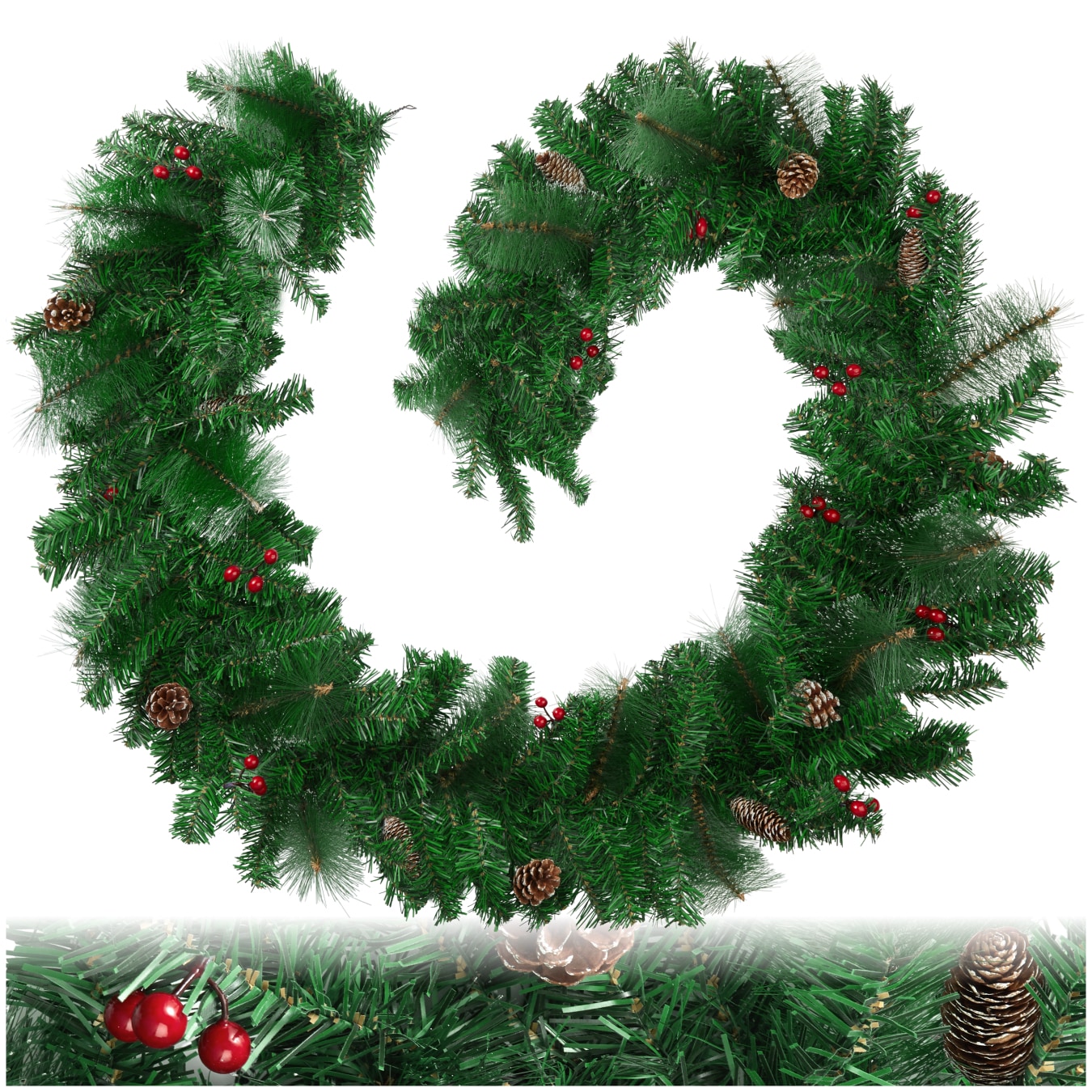 tectake&reg; Weihnachtsgirlande, naturgetreu, 270 cm, 180 Zweige, mit Schlaufe zum Aufh&auml;ngen - Bild 1