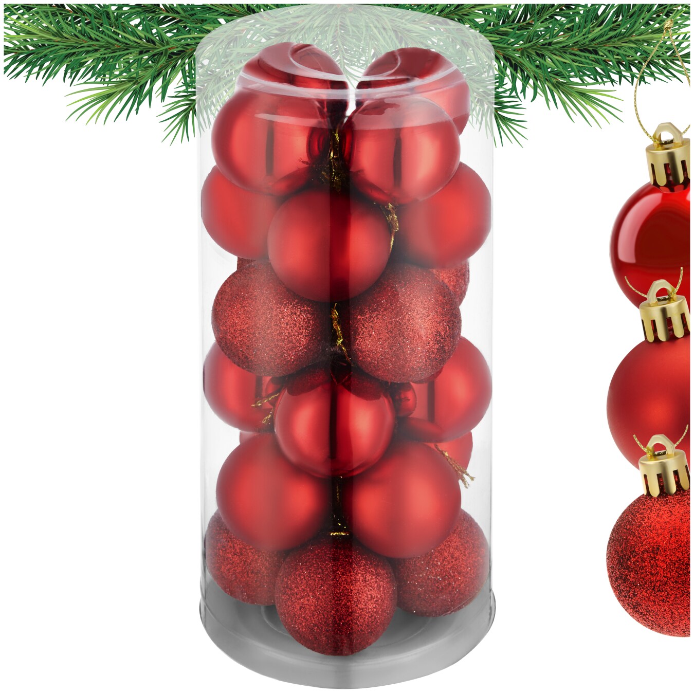 tectake&reg; Weihnachtskugeln, 24er-Set in Rot, matt, gl&auml;nzend und glitzernd, Durchmesser 4 cm - Bild 1
