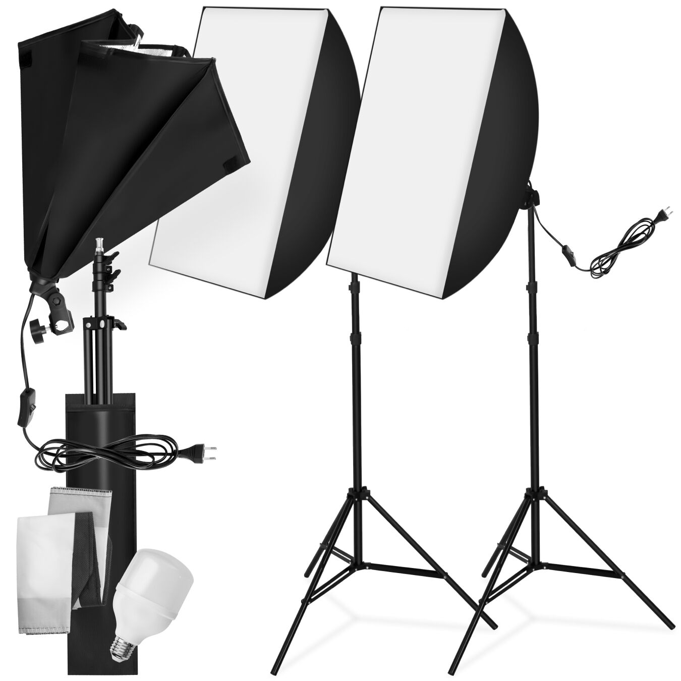 tectake&reg; 2er-Set Studioleuchte, mit Softbox und ausziehbarem Stativ, 6500K Dauerlicht, geringes Gewicht, inklusive Tragetasche - Bild 1