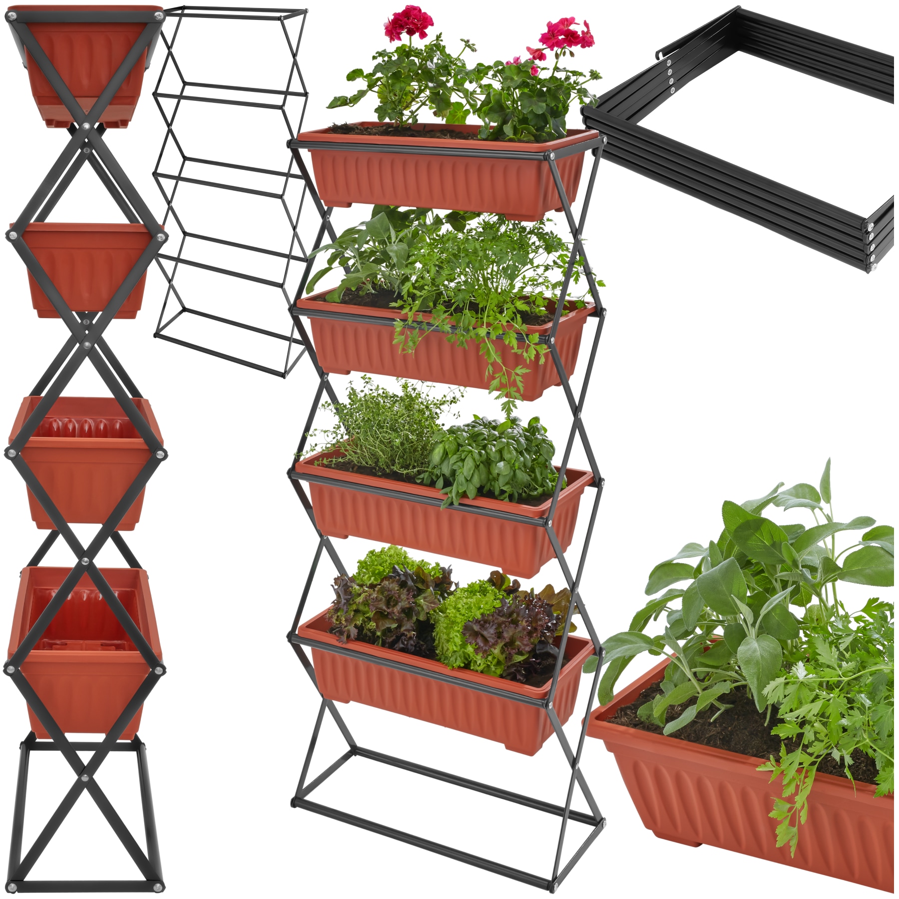 tectake&reg; Vertikalbeet, mit 4 Pflanzk&auml;sten, platzsparende, vertikale Anordnung, 52 x 21 x 127 cm - Bild 1