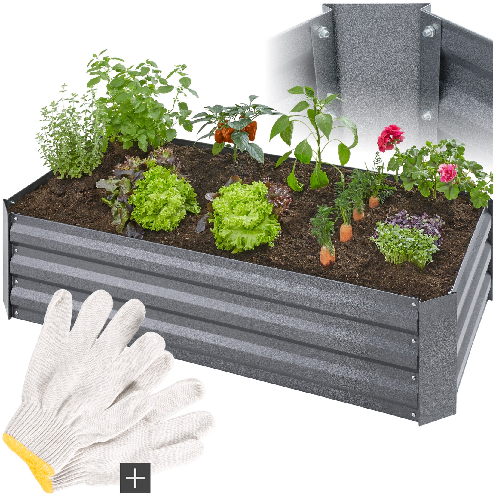 tectake® Hochbeet, aus verzinktem Stahl, mit offenem Boden, Füllmenge 200 l, 120 x 60 x 30 cm | 04061173072900