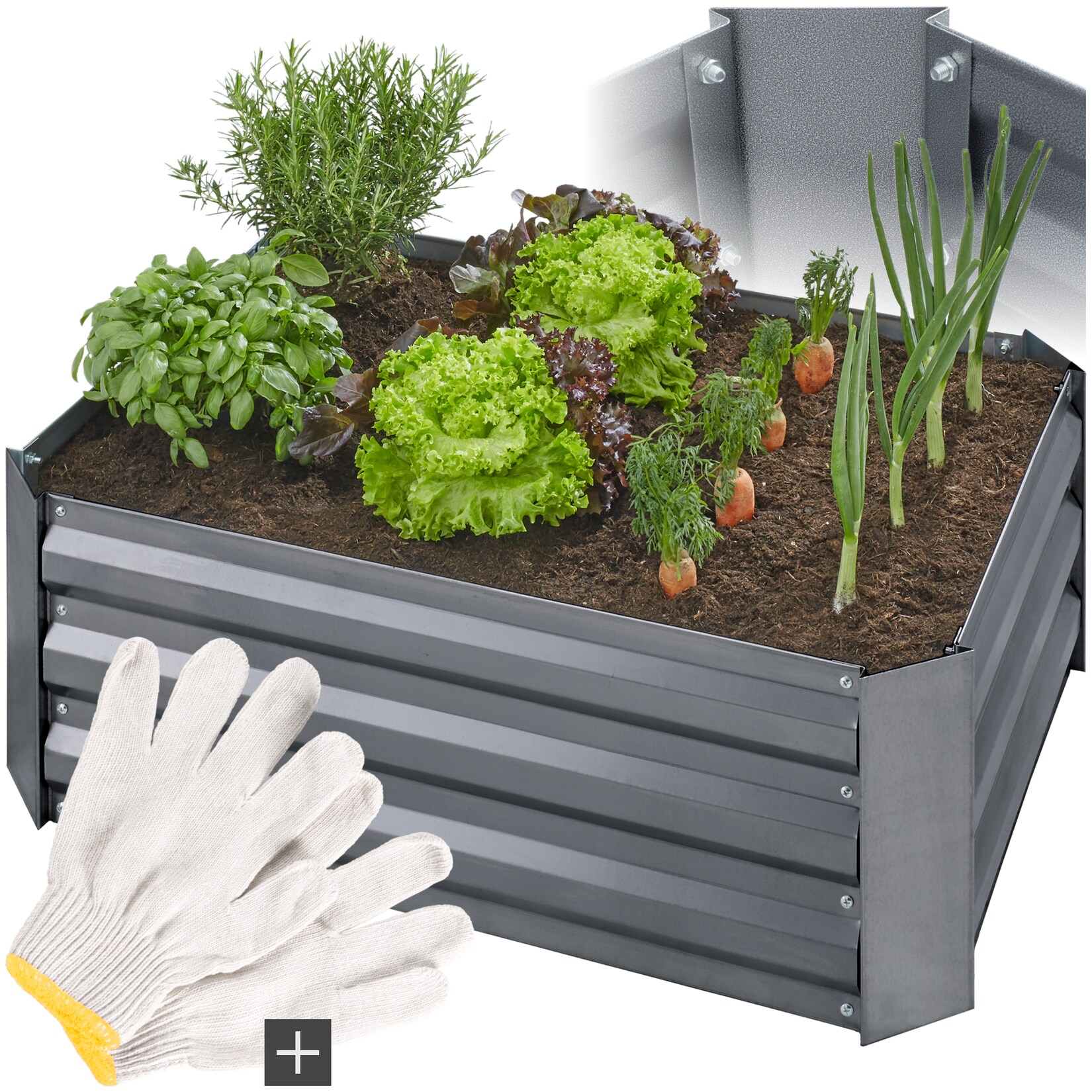 tectake® Hochbeet, aus verzinktem Stahl, mit offenem Boden, Füllmenge 140 l, 80 x 60 x 30 cm | 04061173072924