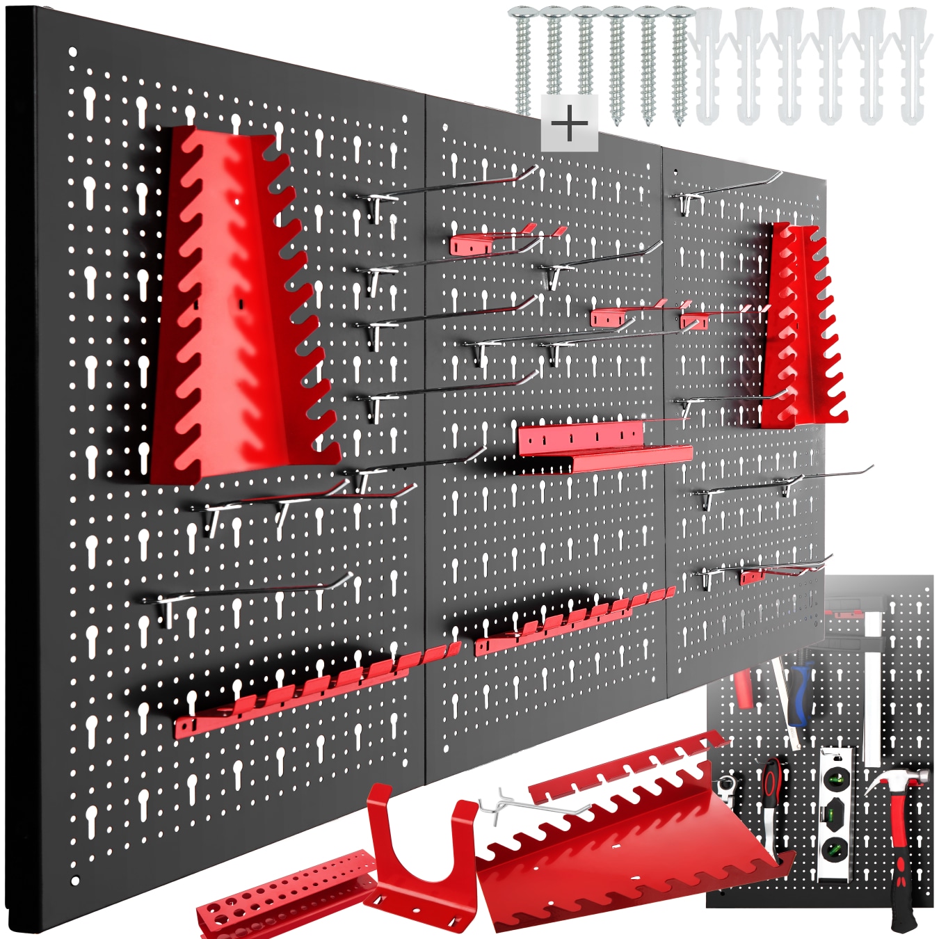 tectake&reg; Werkzeuglochwand, dreiteilig, aus Stahl, einfache Montage, 120 x 3 x 60 cm - Bild 1