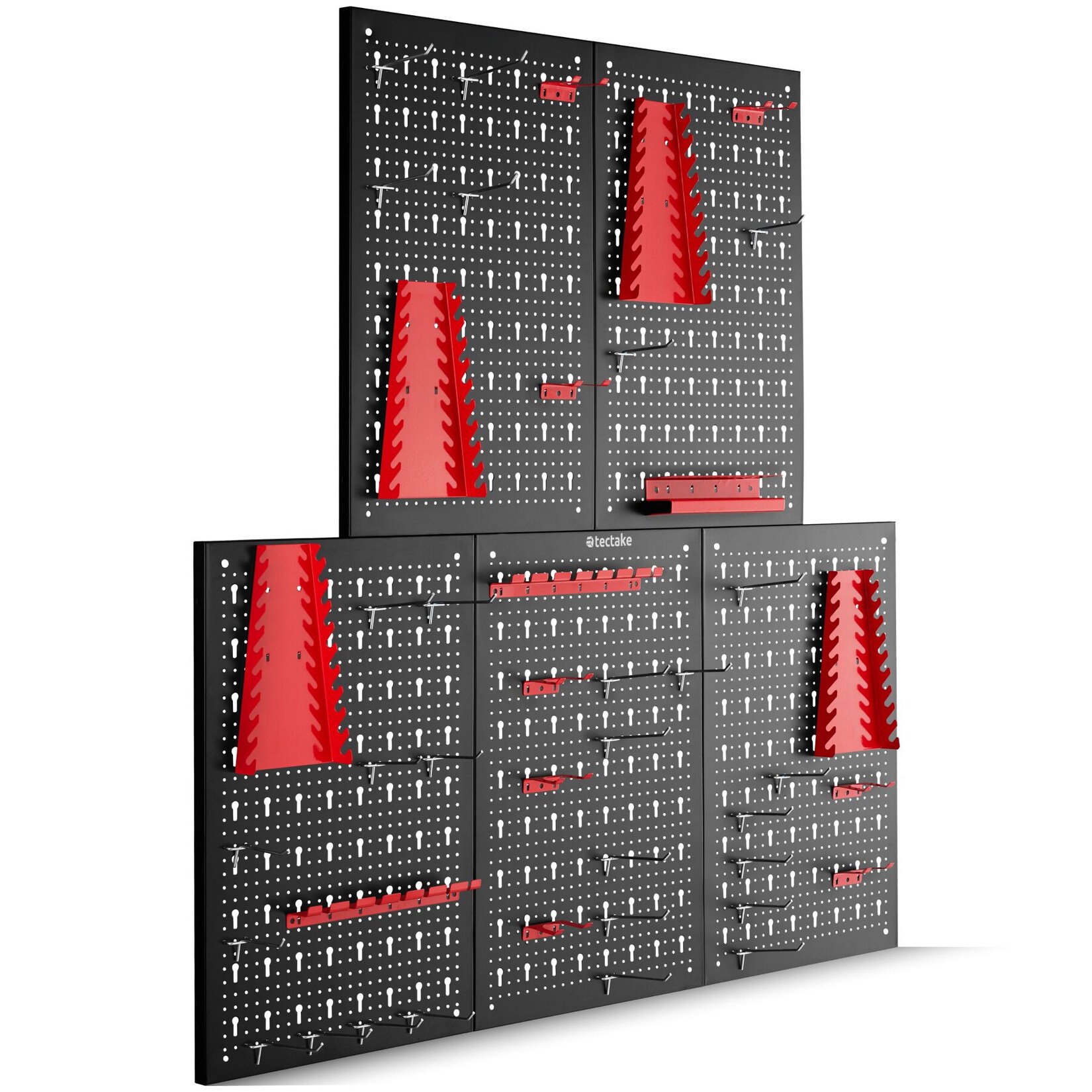 tectake® Werkzeuglochwand, fünfteilig, lackierter Stahl, Belastbarkeit 4 kg pro Platte