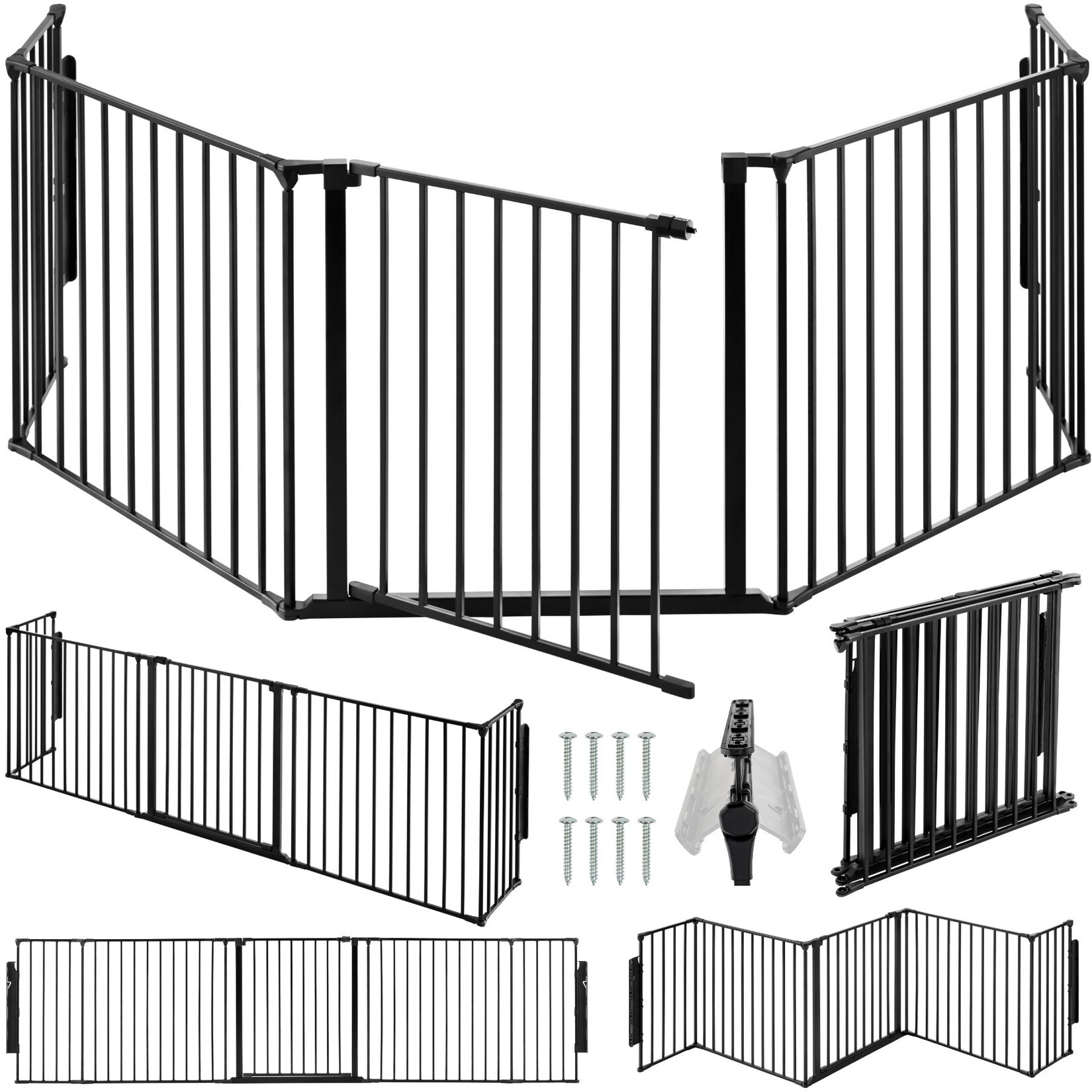 tectake® Kaminschutzgitter, aus Stahl, beidseitig zu öffnende Tür mit Sicherheitsschloss, inklusive Wandhalterung | 04061173115157