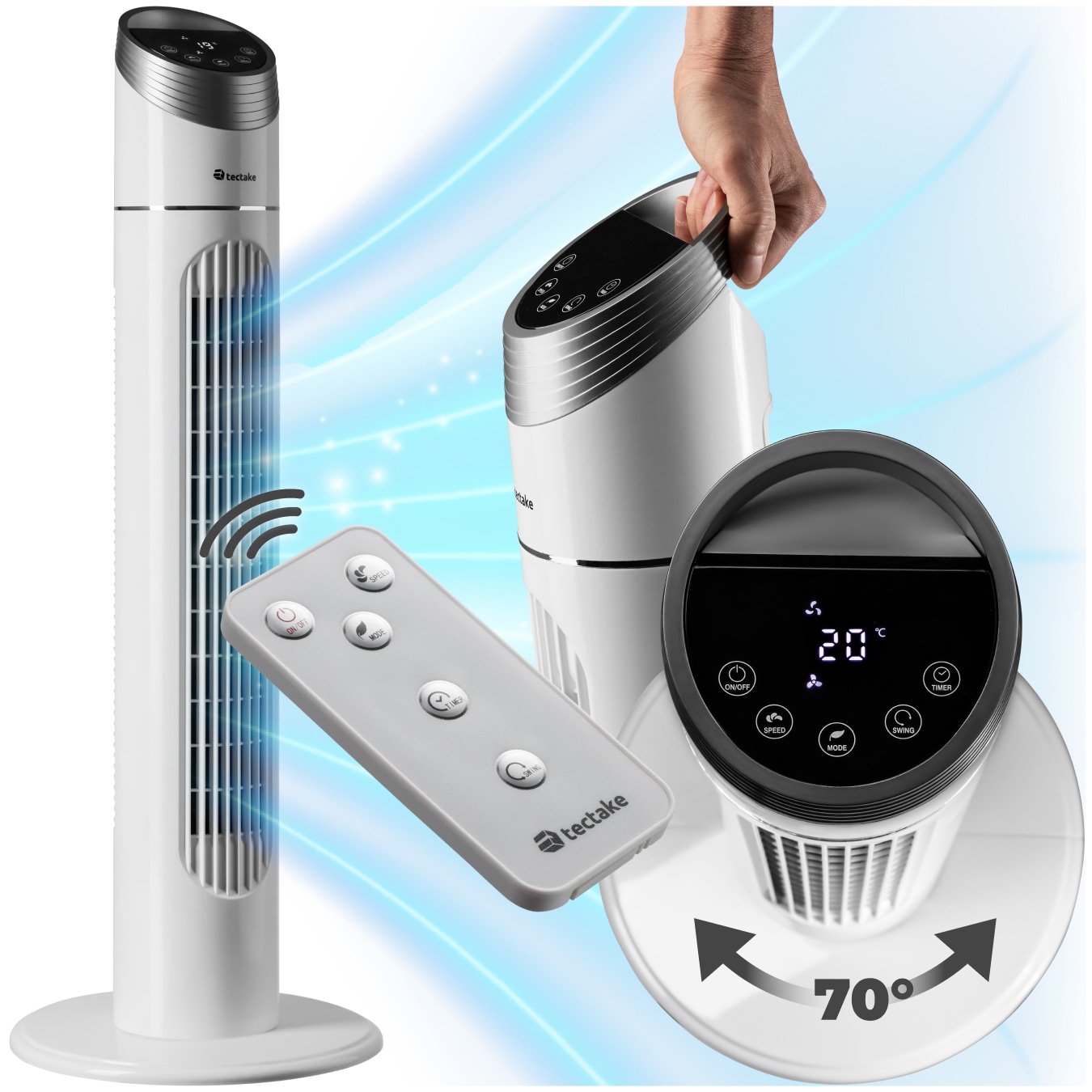 tectake&reg; Turmventilator, oszilierend, mit Timer-Funktion, 31 x 90 cm - Bild 1