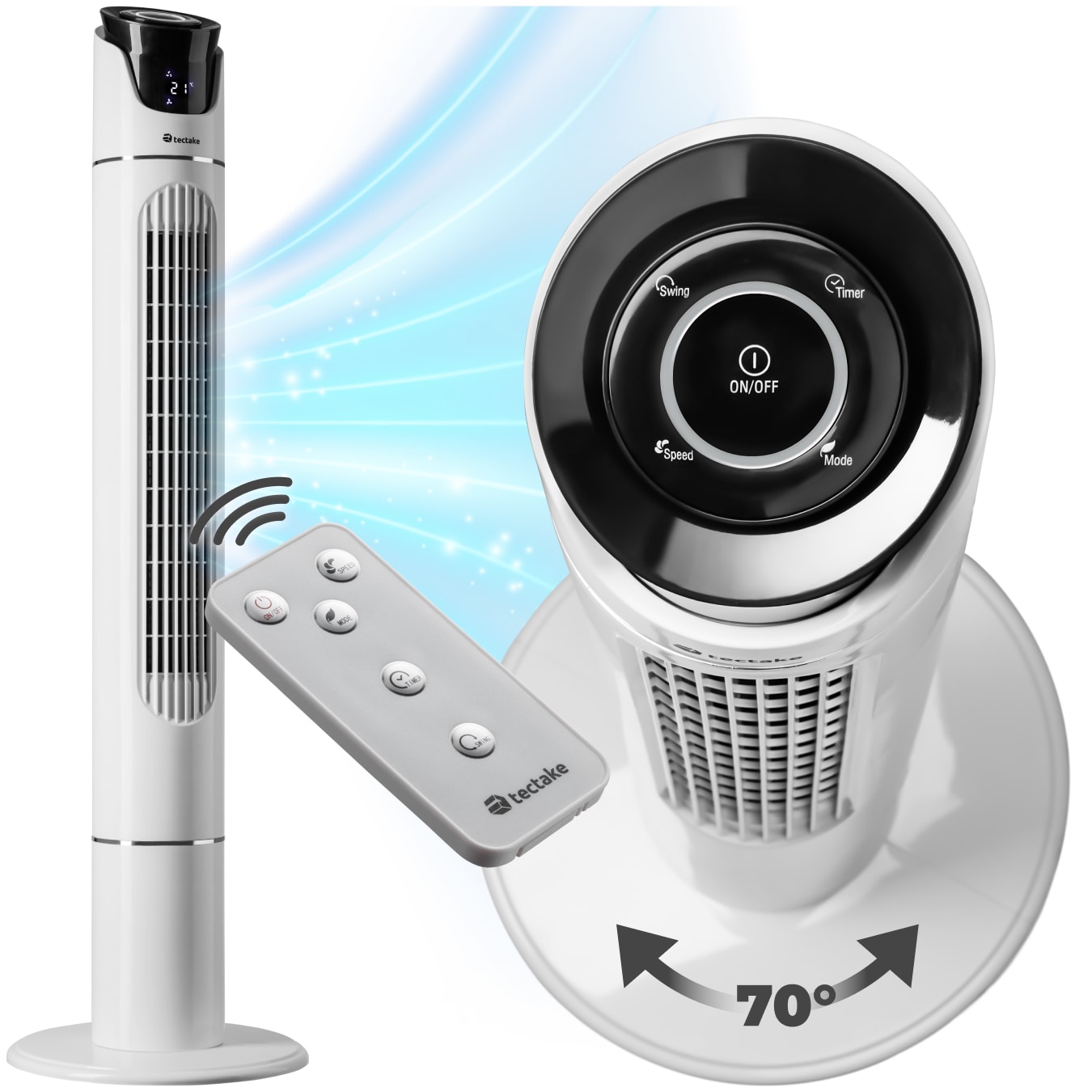 tectake&reg; Turmventilator, oszilierend, mit Timer-Funktion, 31 x 110 cm - Bild 1