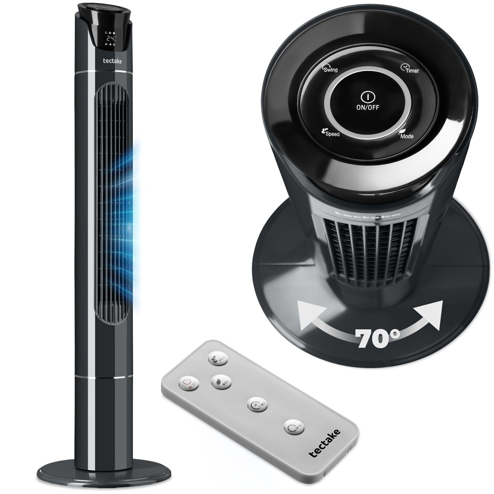tectake® Turmventilator, oszillierend, mit Timer-Funktion, 31 x 110 cm