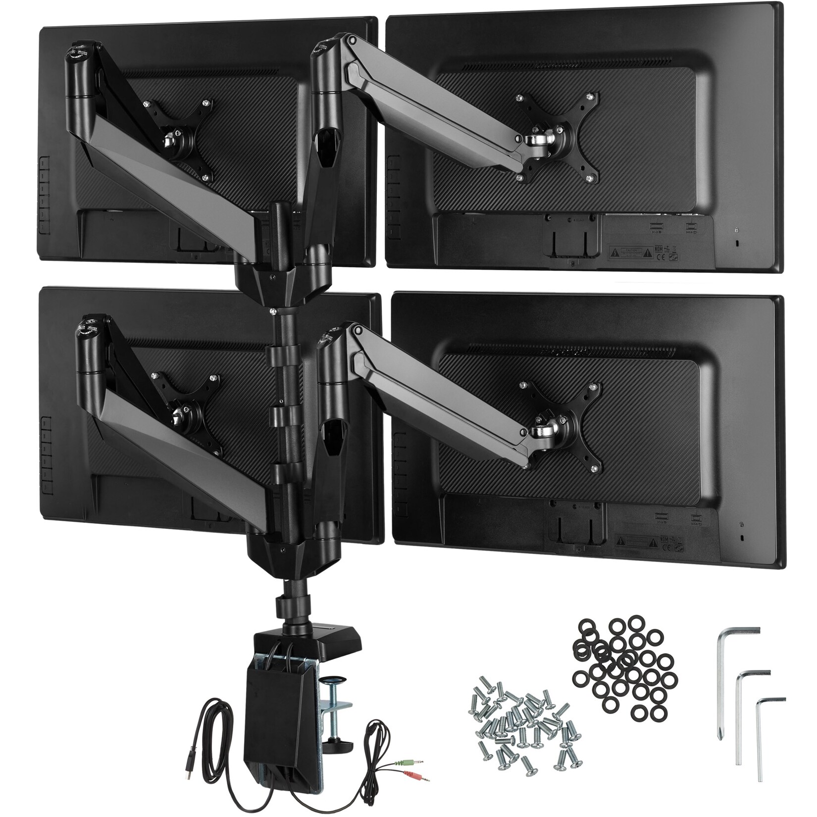 tectake® Monitor-Halterung, für 4 Monitore, für VESA 75×75 bis 100×100, mit Kabelführung | 04061173204653