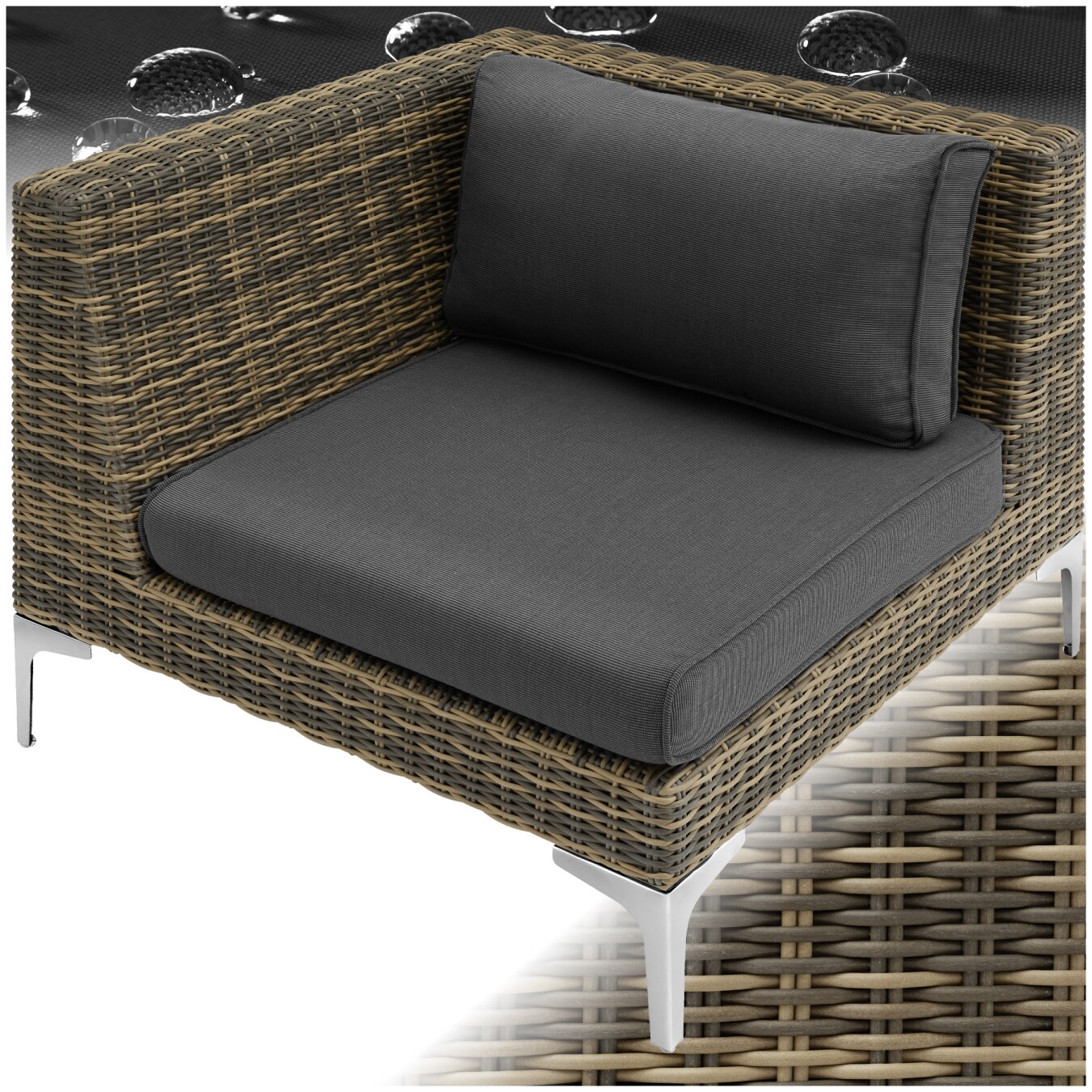 tectake® Modulares Rattanset, rechtes Eckelement mit Aluminiumgestell, hochwertiges Geflecht, 89 x 89 x 72 cm | 04061173208828