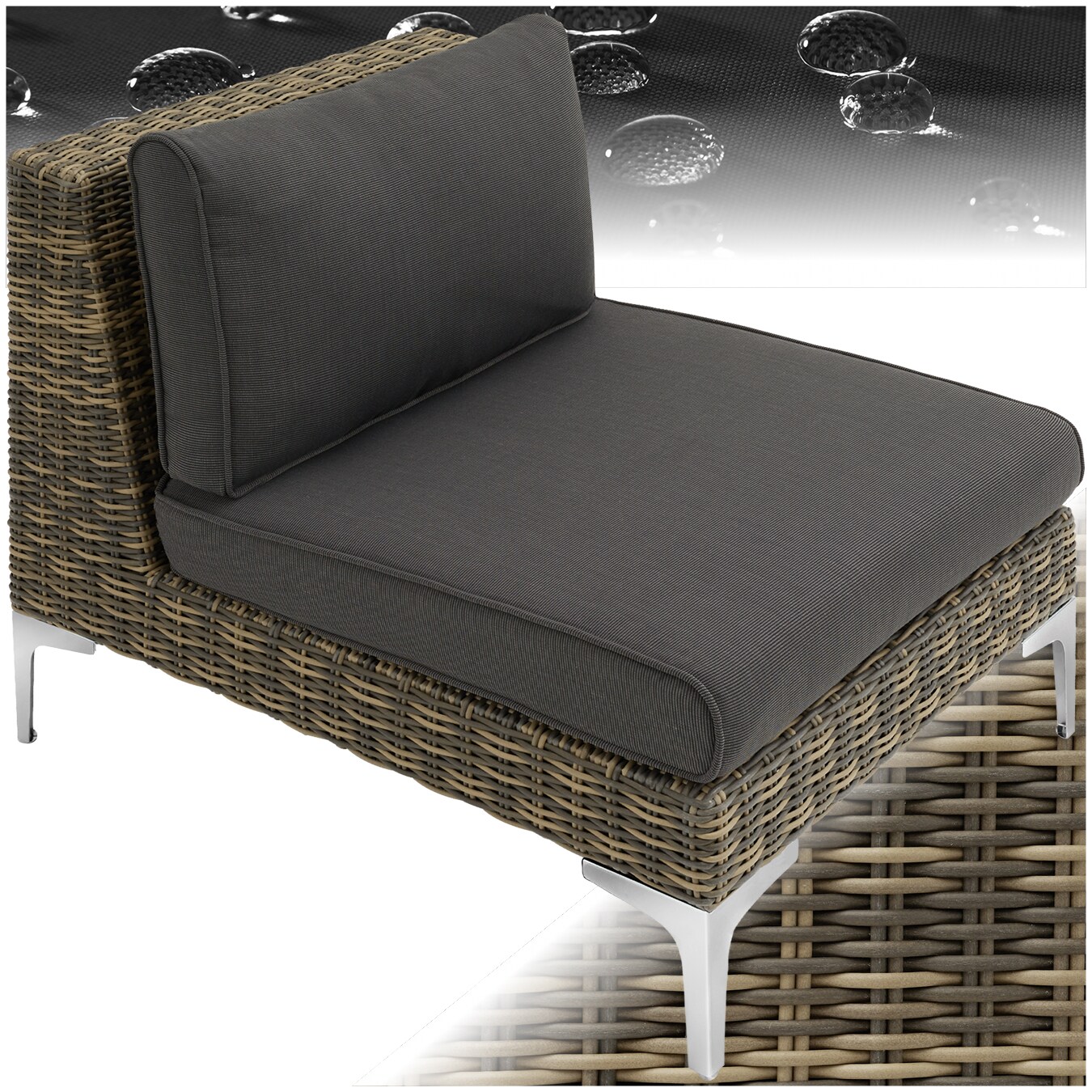 tectake® Modulares Rattanset, Mittelteil mit Aluminiumgestell, hochwertiges Geflecht, 69 x 89 x 72 cm | 04061173208835