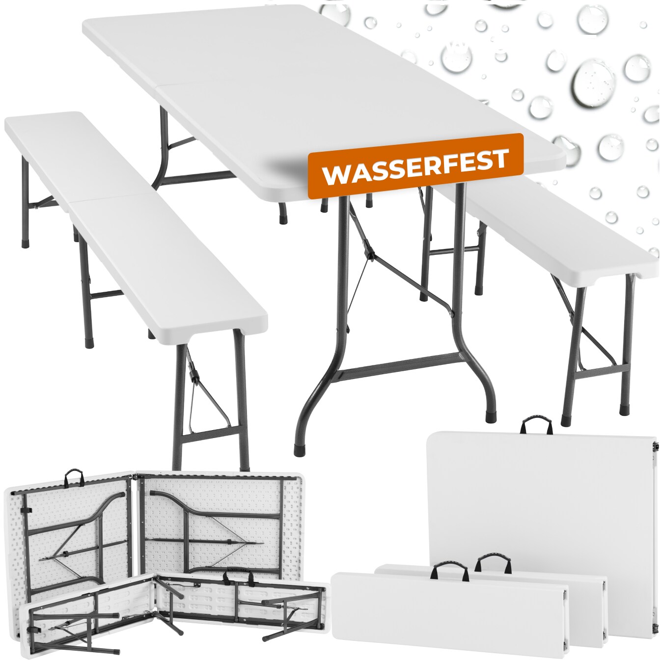 tectake® Campingtischgarnitur , klappbar, hohe Belastbarkeit, mit Tragegriffen | 04061173210555