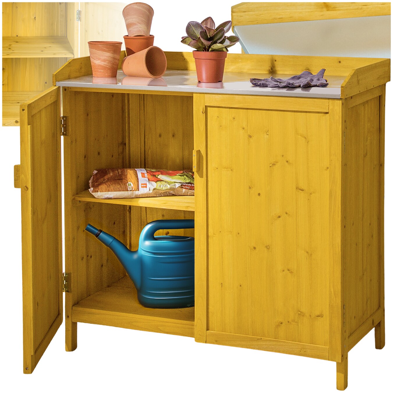 tectake® Pflanztisch, aus Holz, Schutzleisten an 3 Seiten, 98 x 48 x 95 cm | 04061173211446