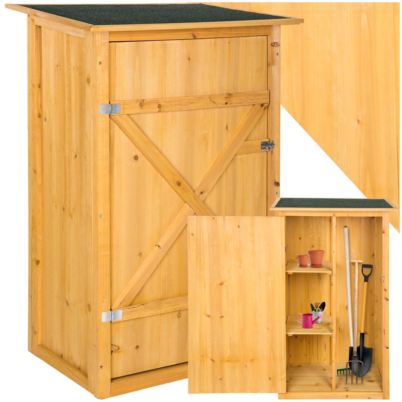 tectake® Gartenschrank mit Flachdach, aus imprägniertem Nadelholz, Dachpappe aus Bitumen, 75 x 56 x 118 cm | 04061173211453