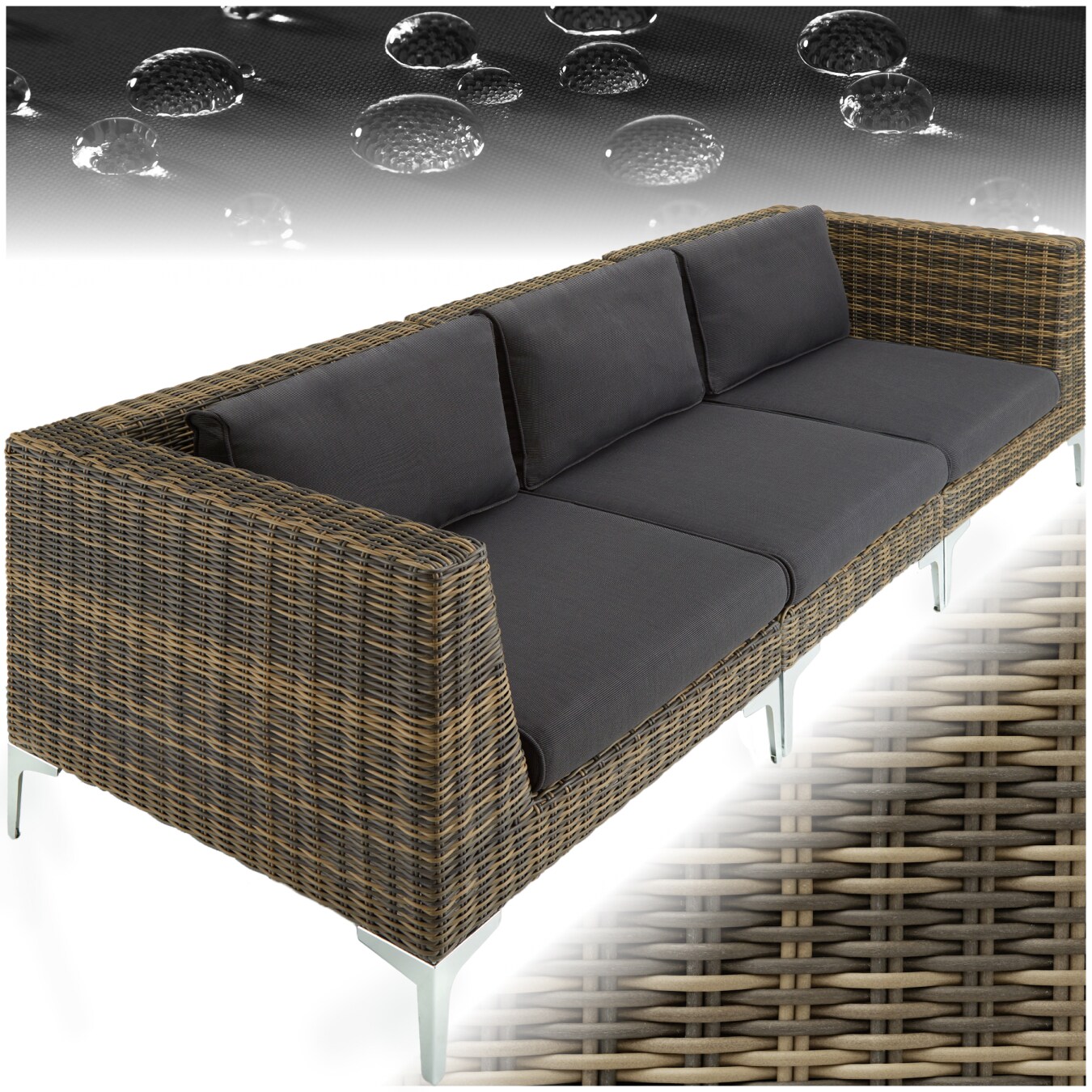 tectake® Modulares Rattanset, Sessel und Eckelemente mit Aluminiumgestell, natürlich nachempfundenes Geflecht, kein Aufbau | 04061173231192