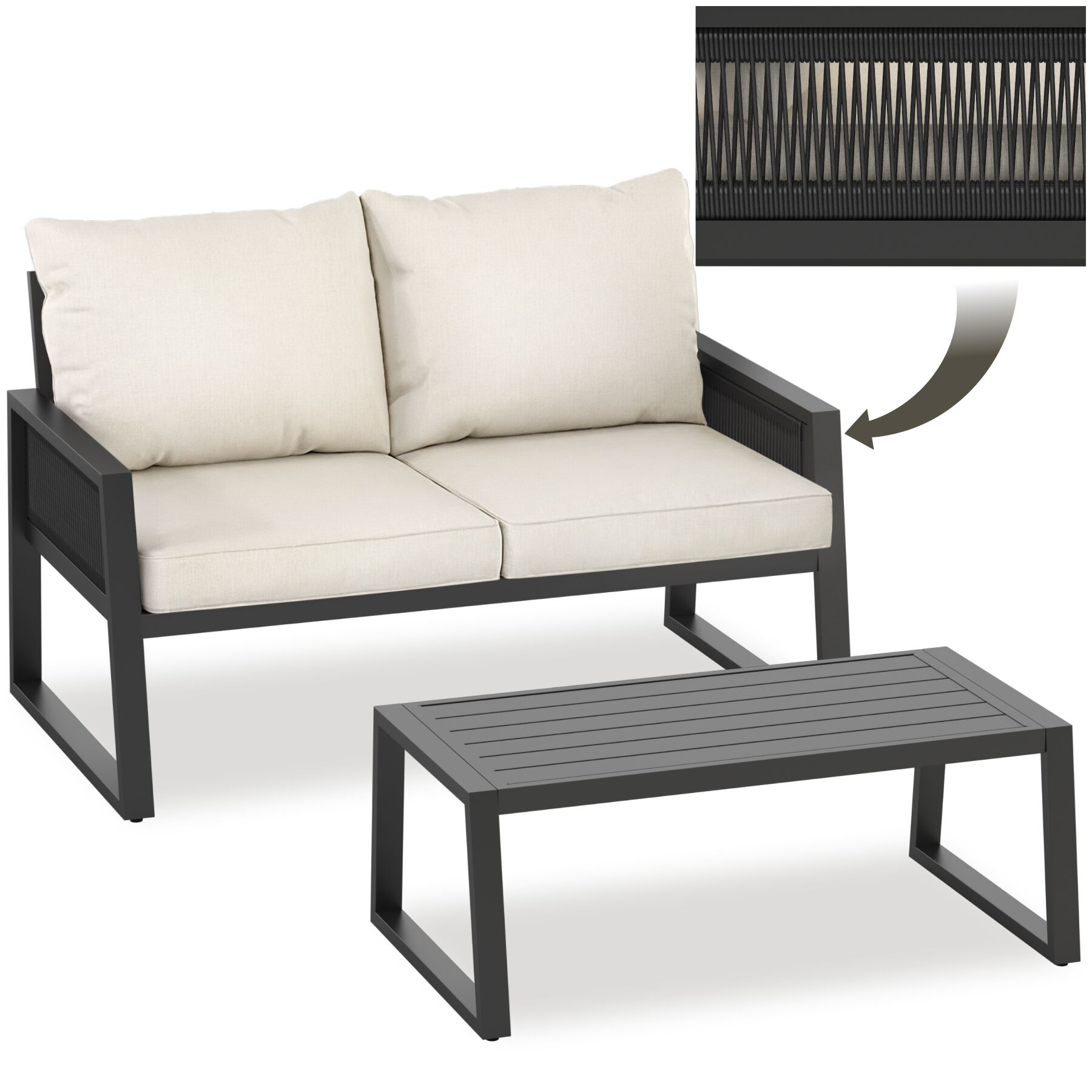 tectake&reg; Aluminium Garten-Lounge Set, im Rope-Design, wetterfest, h&ouml;henverstellbare F&uuml;&szlig;e - Bild 1