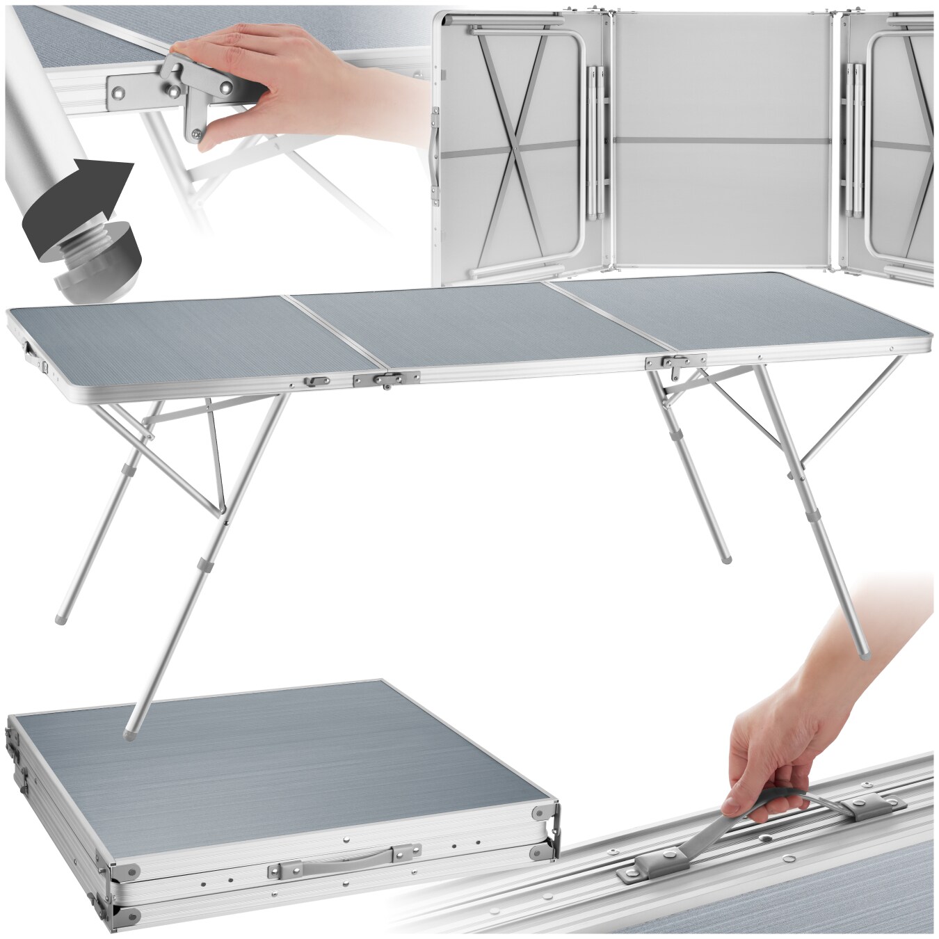 tectake® Campingtisch, klappbar, bodenschonende, höhenverstellbare Füße, 180 x 70 x 70,5 cm | 04061173259844