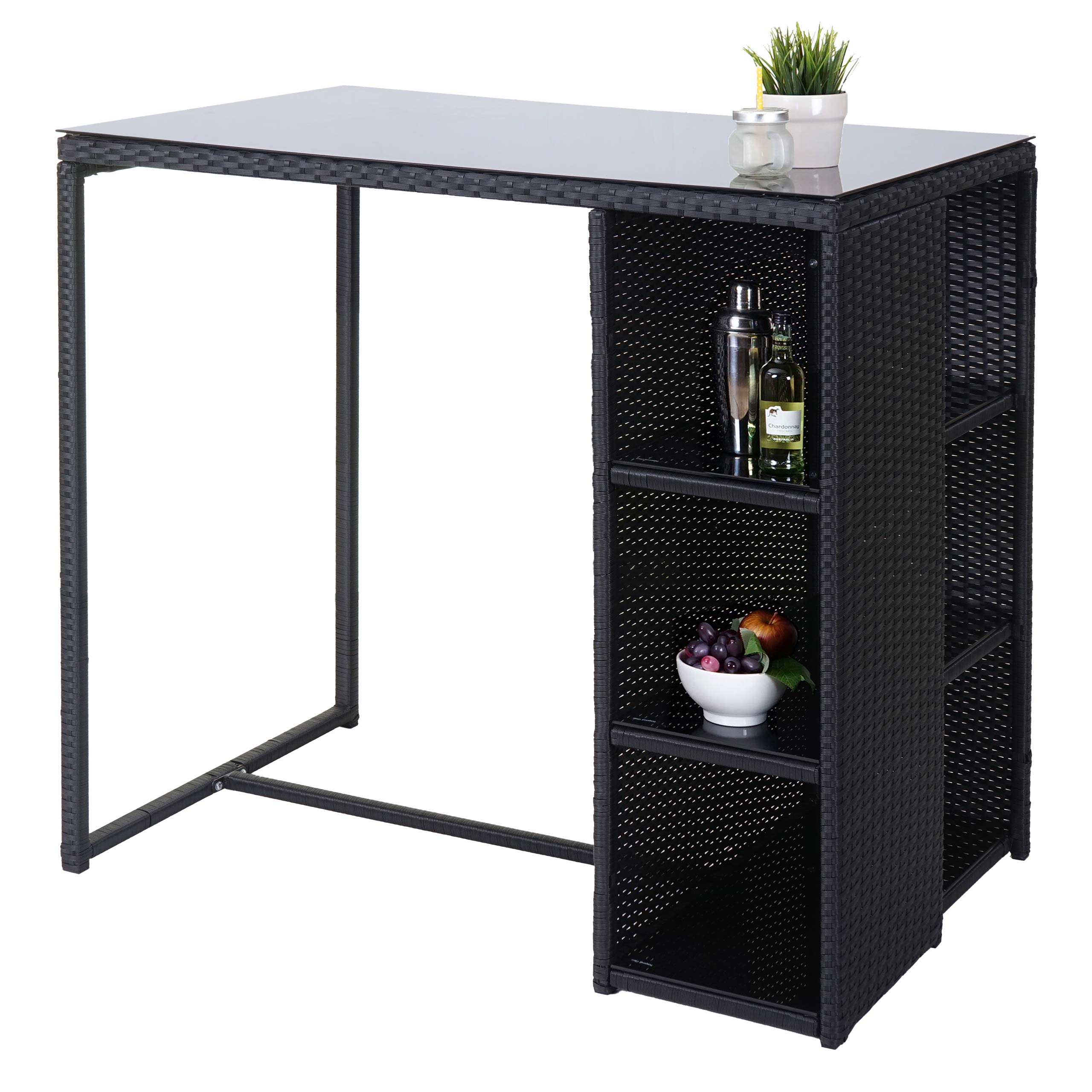 Poly-Rattan Bartisch MCW-A28, Bistrotisch Garten Bar Loungebar Tisch mit Regal, anthrazit - Bild 1