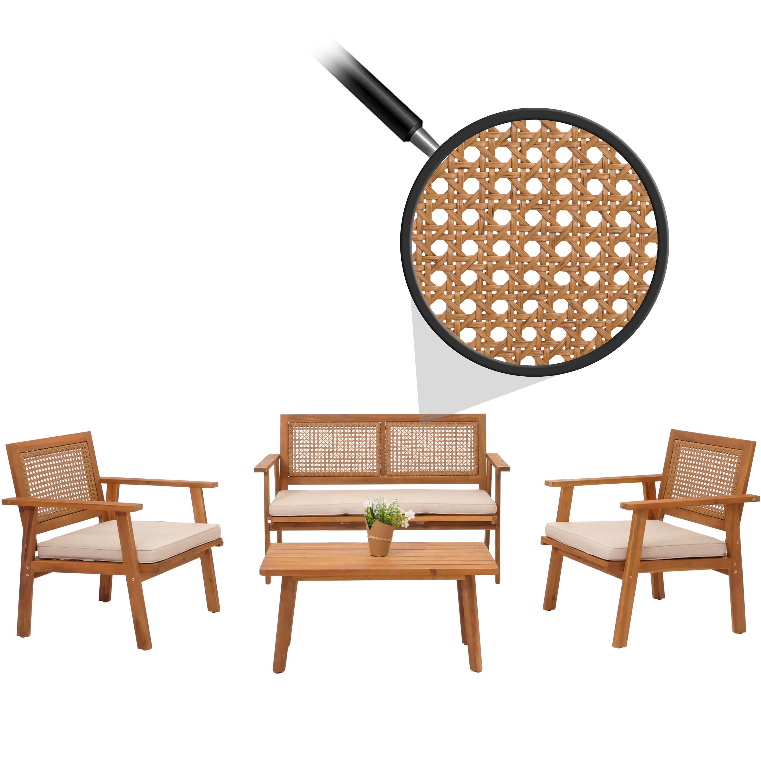 Garten-Garnitur MCW-N46, Lounge-Set Gartenlounge Bank Sessel Tisch, Holz Akazie MVG-zertifiziert ~ Kissen creme - Bild 1