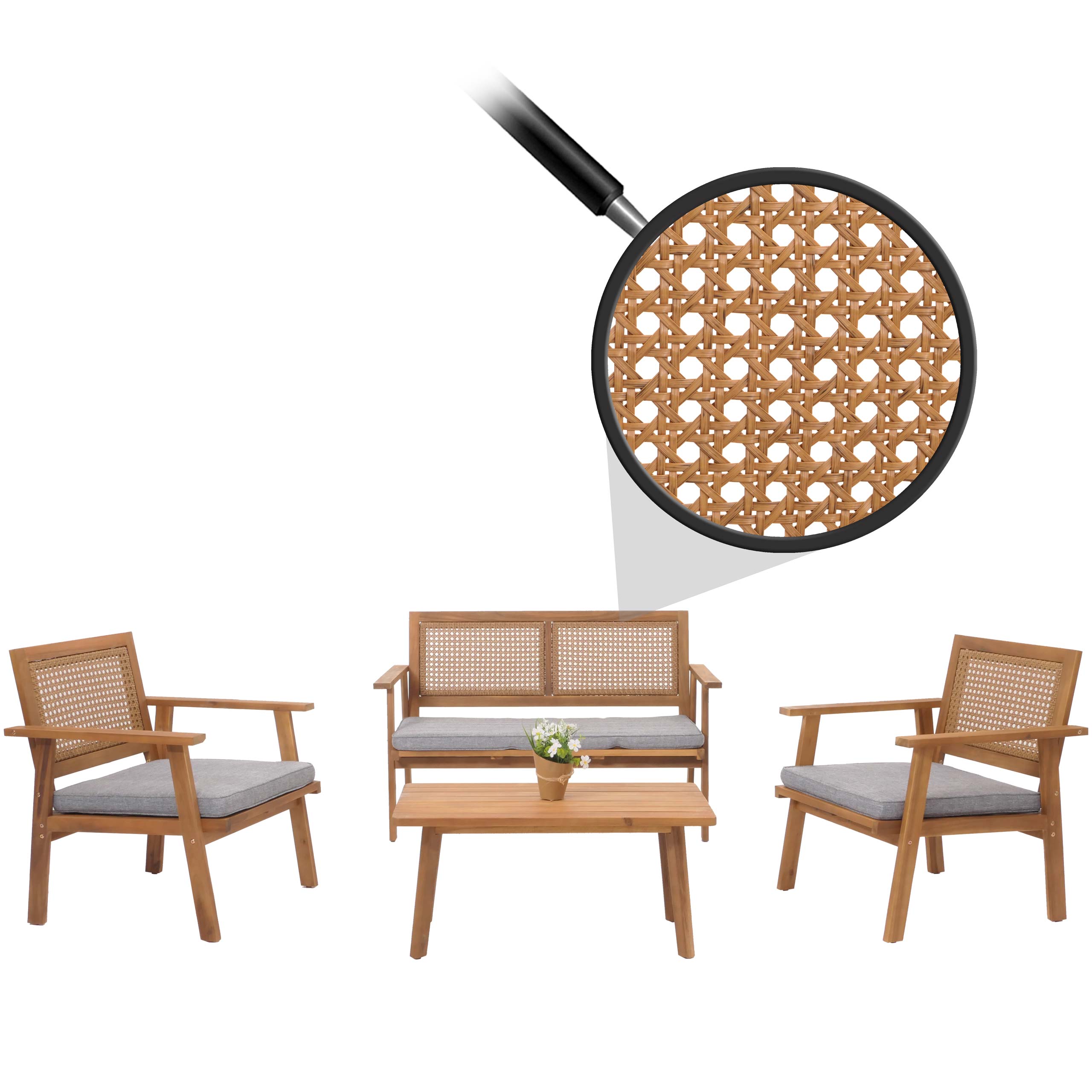 Garten-Garnitur MCW-N46, Lounge-Set Gartenlounge Bank Sessel Tisch, Holz Akazie MVG-zertifiziert ~ Kissen grau - Bild 1