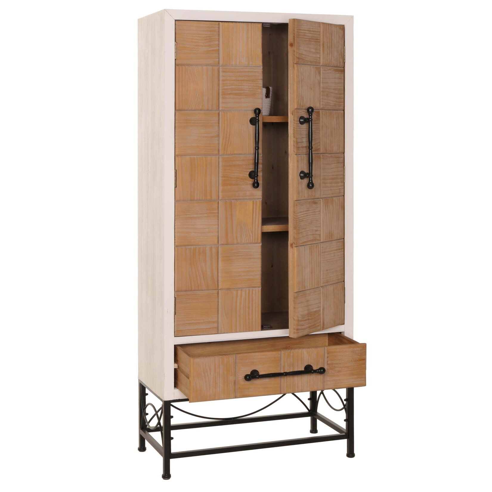Hochschrank MCW-N30, Schrank Bücherschrank Wohnzimmerschrank mit Türen und Schublade, Massiv-Holz MDF, 167x72x41cm | 04057651649641