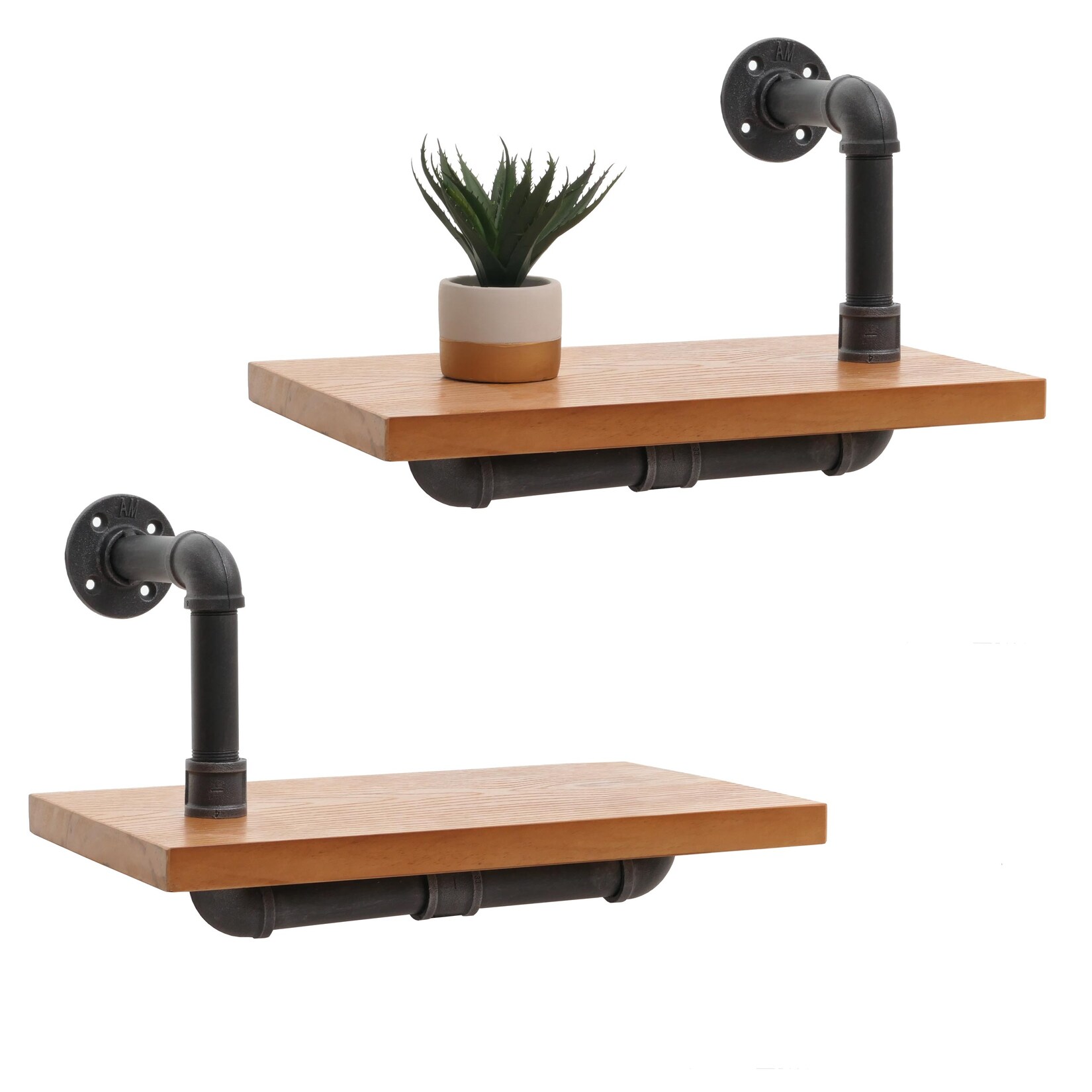 2er-Set Wandregal MCW-N29, Hängeregal Regal Bücherregal, 3D-Struktur Industrial Stahl Massiv-Holz 29x45x25cm ~ natur | 04057651653501