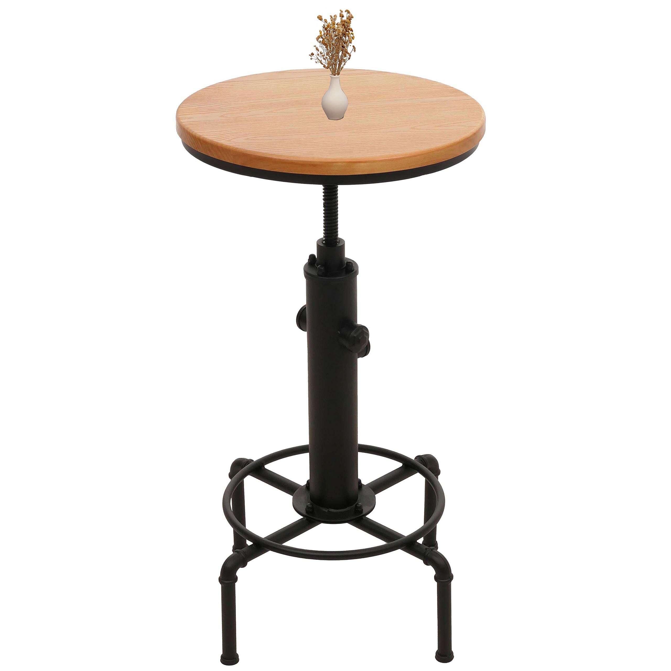 Bartisch MCW-N23, Thekentisch Bistrotisch h&ouml;henverstellbar drehbar Fu&szlig;ablage Industrial Eisen Massiv-Holz &Oslash; 50cm ~ natur - Bild 1