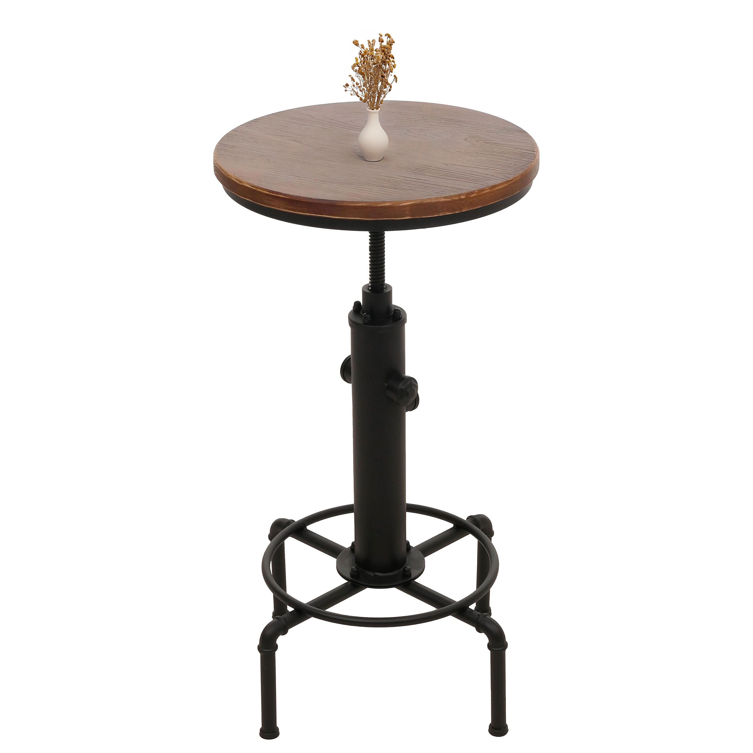 Bartisch MCW-N23, Thekentisch Bistrotisch h&ouml;henverstellbar drehbar Fu&szlig;ablage Industrial Eisen Massiv-Holz &Oslash; 50cm ~ braun - Bild 1